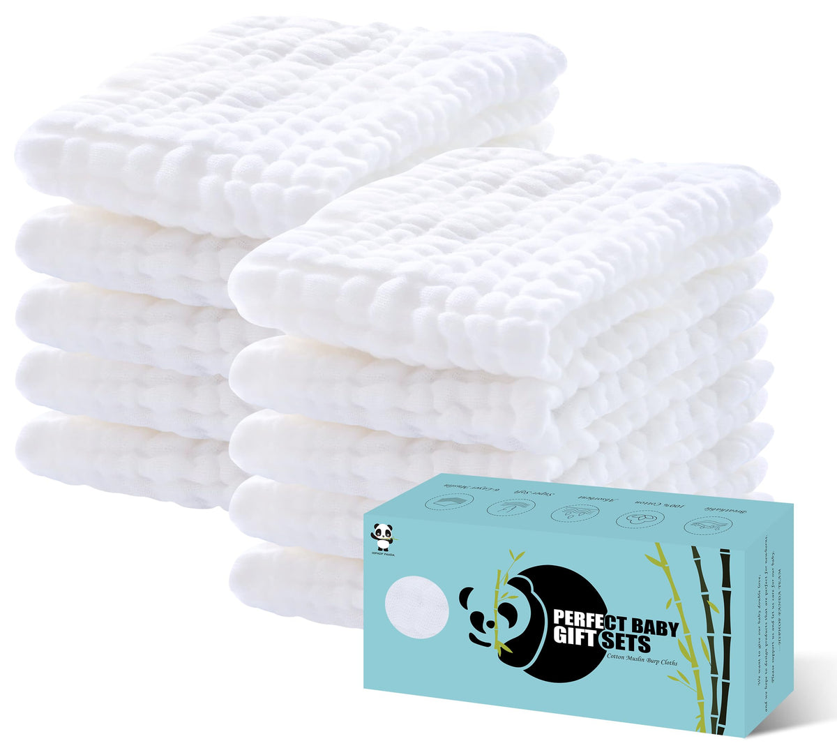 HIPHOP PANDA 100% Cotton Muslin Baby Burp Cloths - Lightweight, Quick-Dry