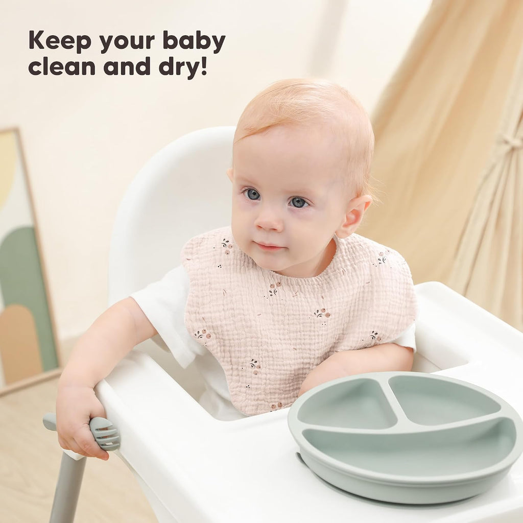 Bearmoss Muslin Baby Bibs for Drooling & Teething Cotton Drool Bib 6 Pack