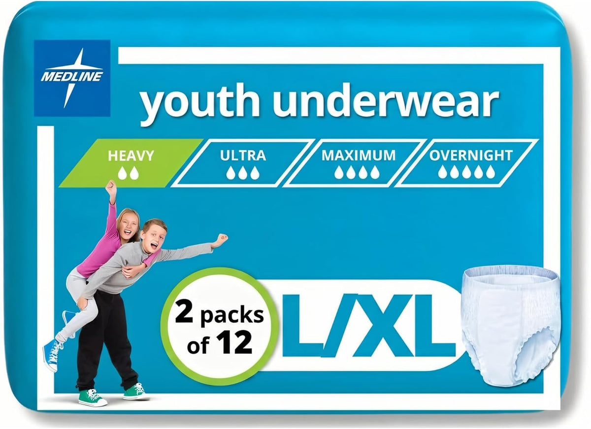 Medline Youth Disposable Protective Underwear, S/M Size for 40-70 lbs, Leakproof & Absorbent, Comfortable with Odor Control, Easy to Wear, 15 Count (1 Pack of 15)