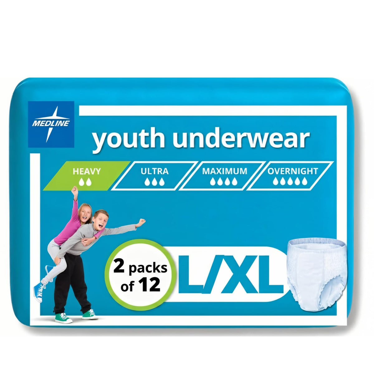 Medline Youth Disposable Protective Underwear, S/M Size for 40-70 lbs, Leakproof & Absorbent, Comfortable with Odor Control, Easy to Wear, 15 Count (1 Pack of 15)
