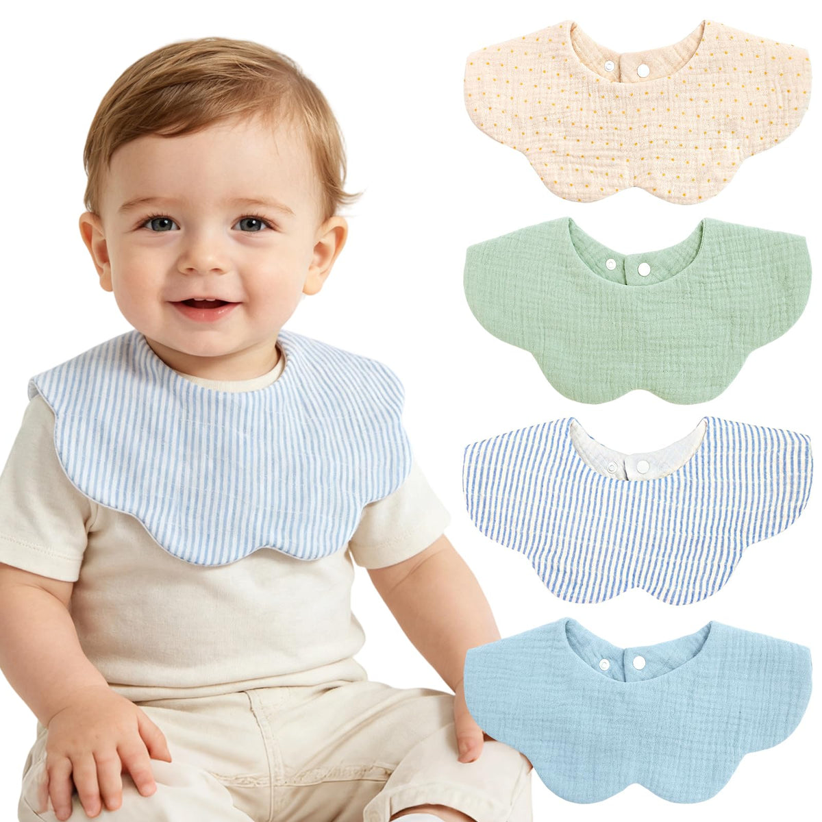 Muslin Baby Bibs, 4 Pack Bibs for Baby Girl, Adjustable 100% Cotton Soft Drool Bibs for Toddlers, Newborn Baby Girl Bib for Drooling and Teething
