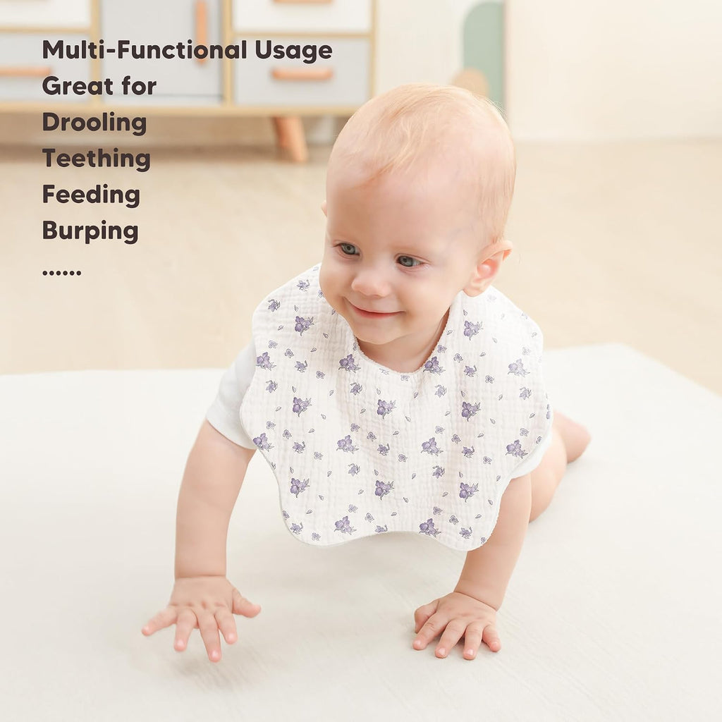 Bearmoss Muslin Baby Bibs for Drooling & Teething Cotton Drool Bib 6 Pack