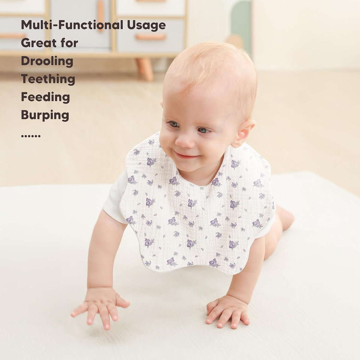 Bearmoss Muslin Baby Bibs for Drooling & Teething Cotton Drool Bib 6 Pack
