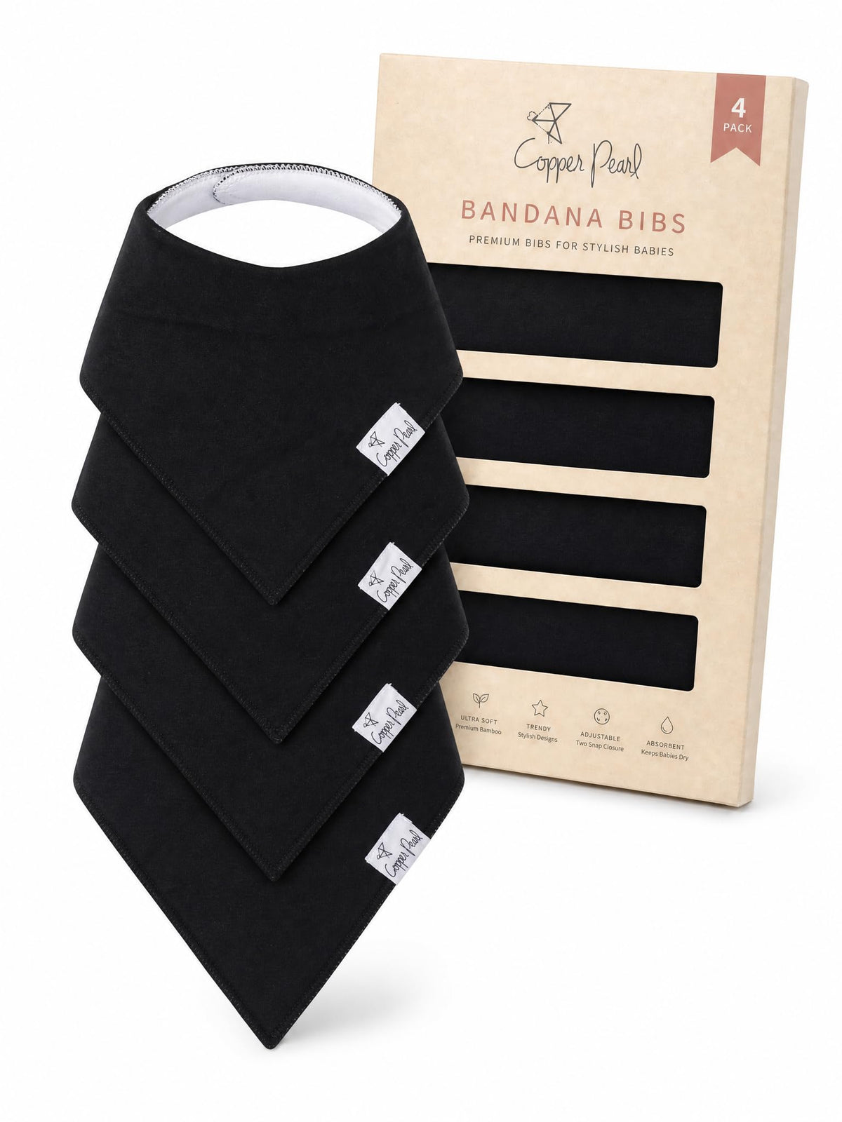 Copper Pearl Baby Bibs 4 Pack & 6 Pack, Bandana Drool Bibs for Baby Girl & Boy, Soft Cotton Bibs for Drooling and Teething