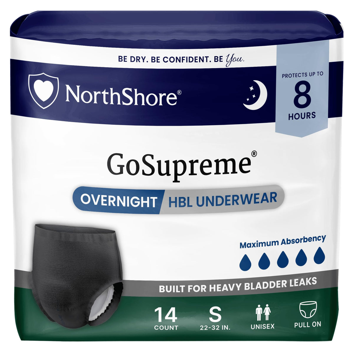 NorthShore GoSupreme 8-Hour Overnight Underwear, White, Large, 14 Count