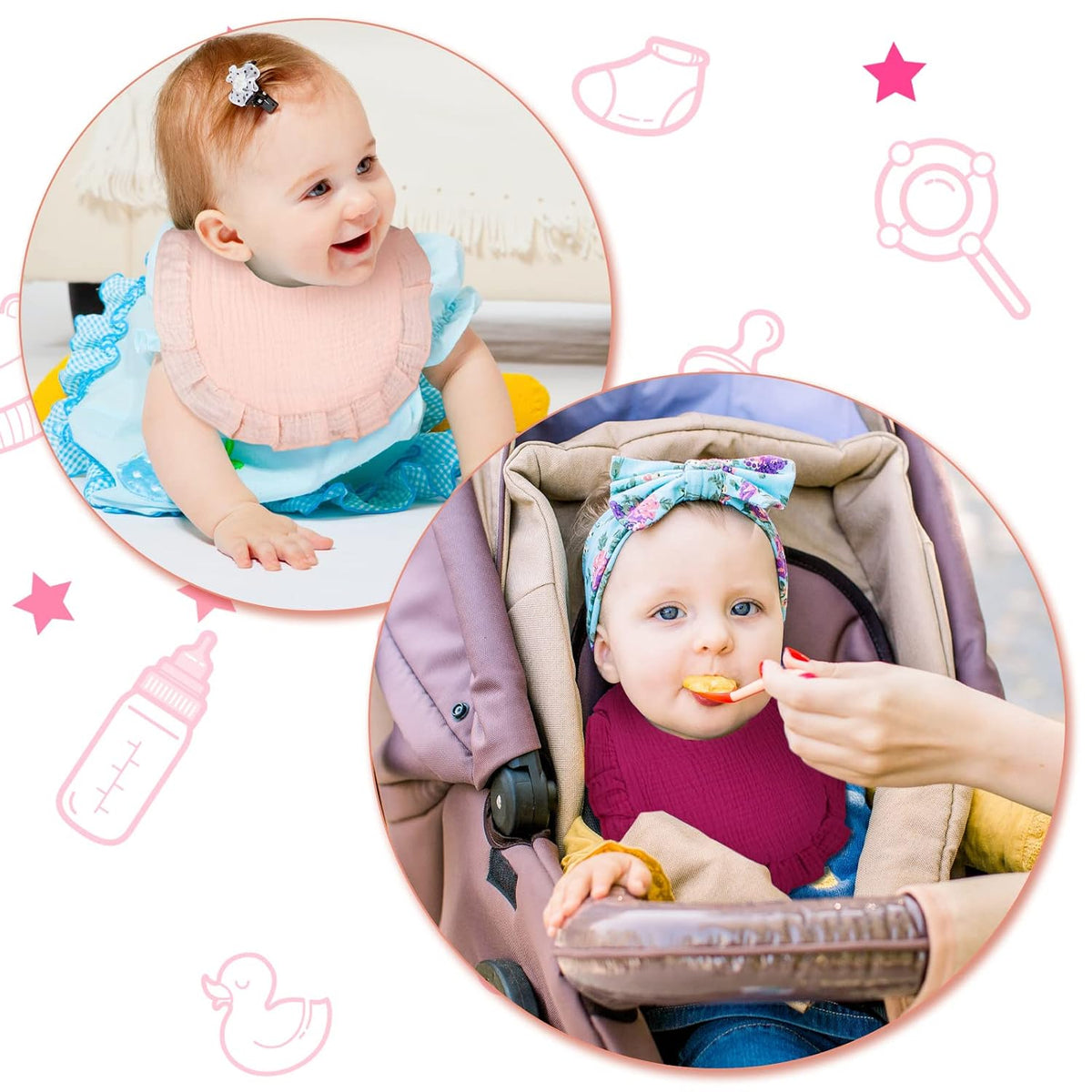 Seematn 10 Pcs Baby Muslin Bibs for Unisex Girls & Boys Drool Bibs Bandana Ruffle Soft Cotton for Newborn Infants Toddlers(Retro Colors)