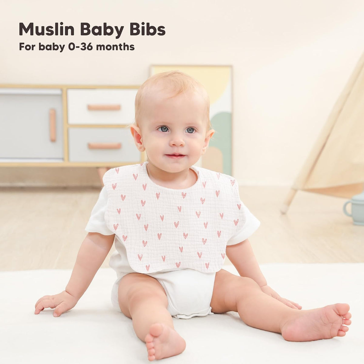Bearmoss Muslin Baby Bibs for Drooling & Teething Cotton Drool Bib 6 Pack