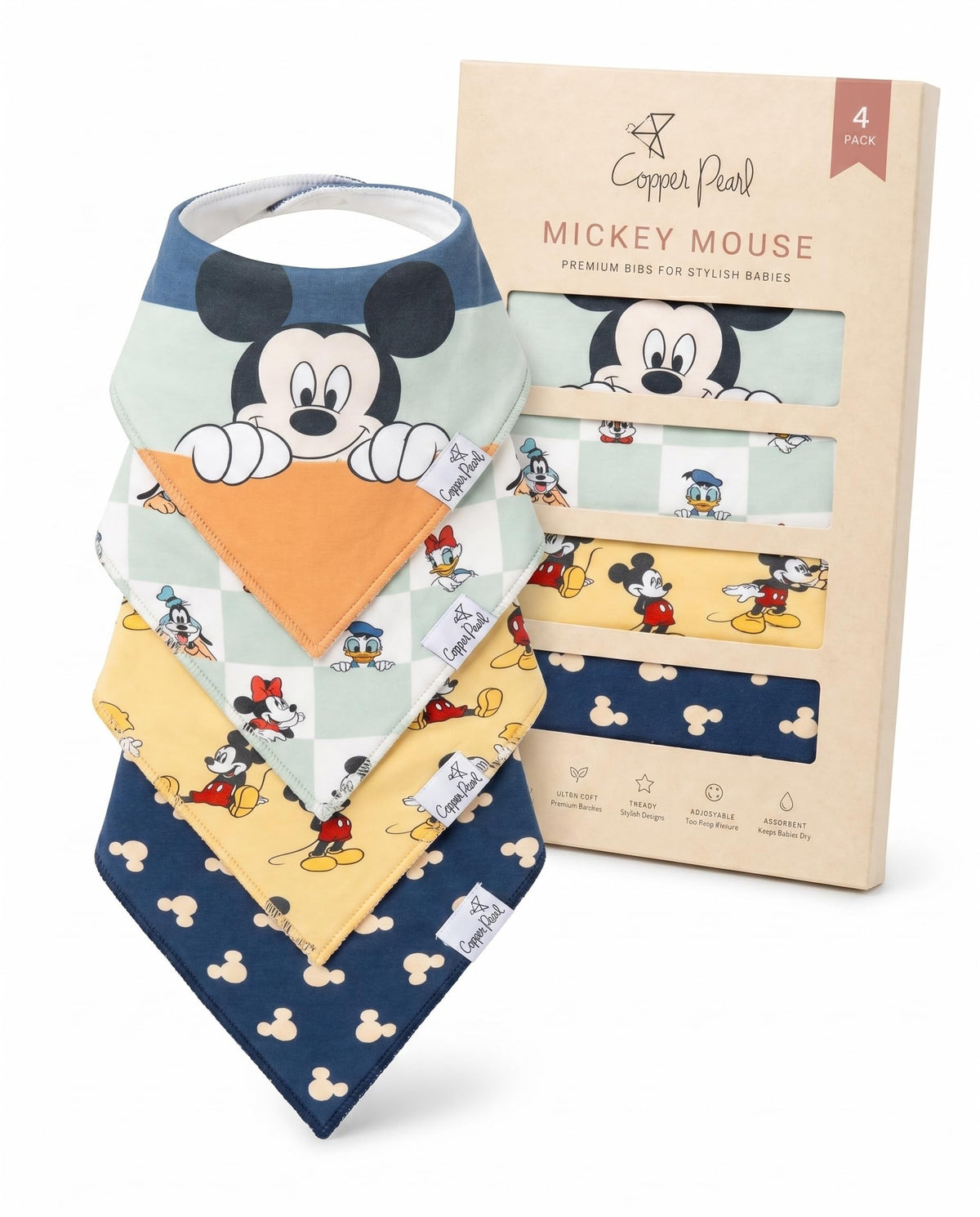 Copper Pearl Baby Bibs 4 Pack & 6 Pack, Bandana Drool Bibs for Baby Girl & Boy, Soft Cotton Bibs for Drooling and Teething