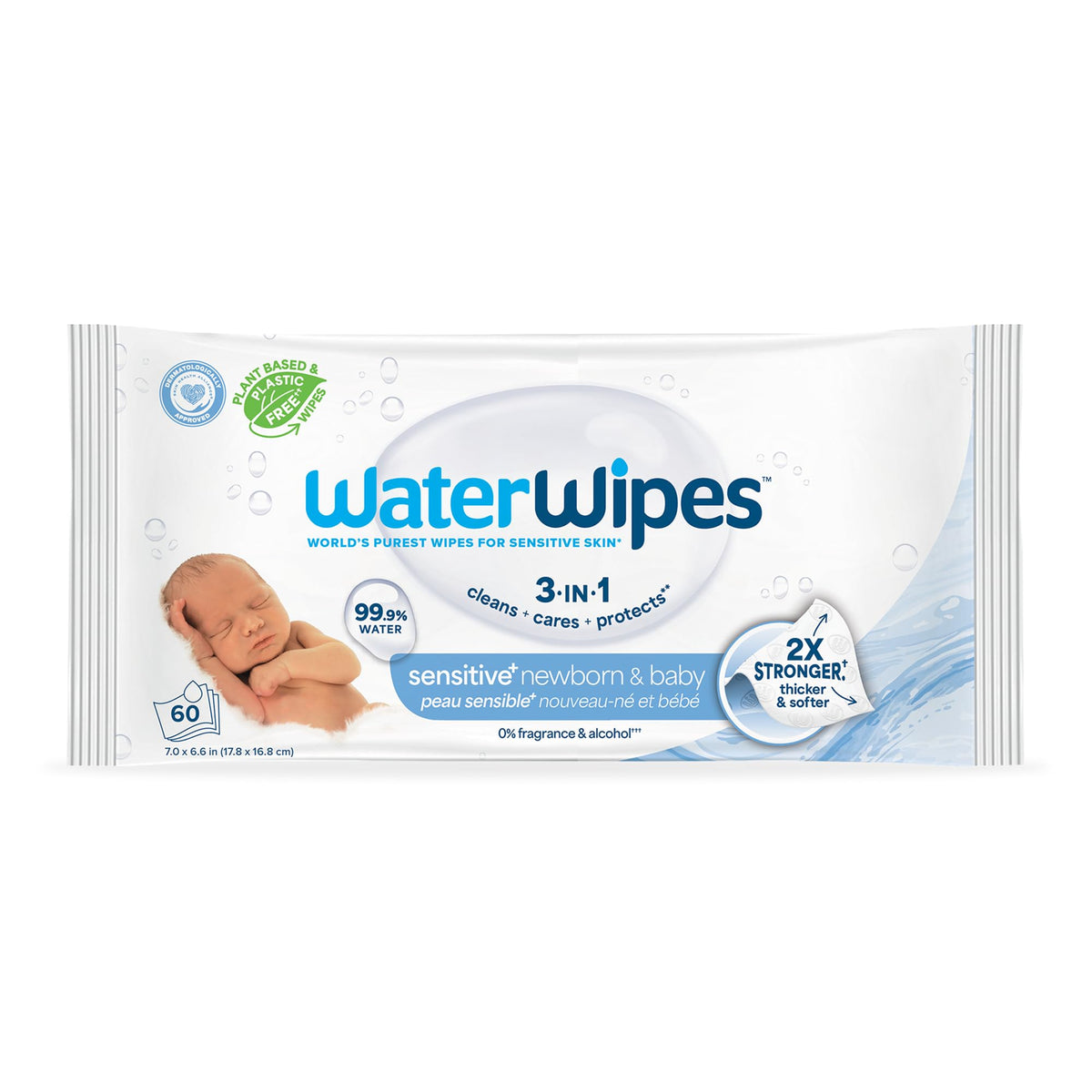 WaterWipes Sensitive+ Newborn & Baby Wipes, 3-In-1 Cleans, Cares, Protects, 99.9% Water, Unscented & Hypoallergenic, 240 Count (4 Packs)