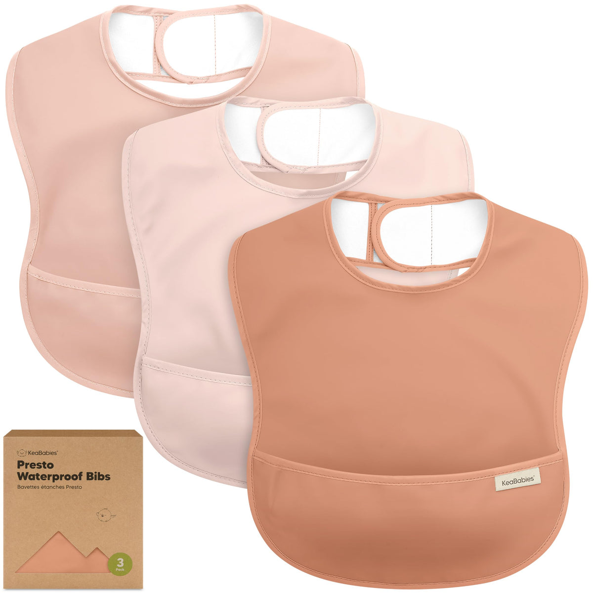 KeaBabies 3-Pack Waterproof Baby Bibs for Eating, Lightweight (Ocean)