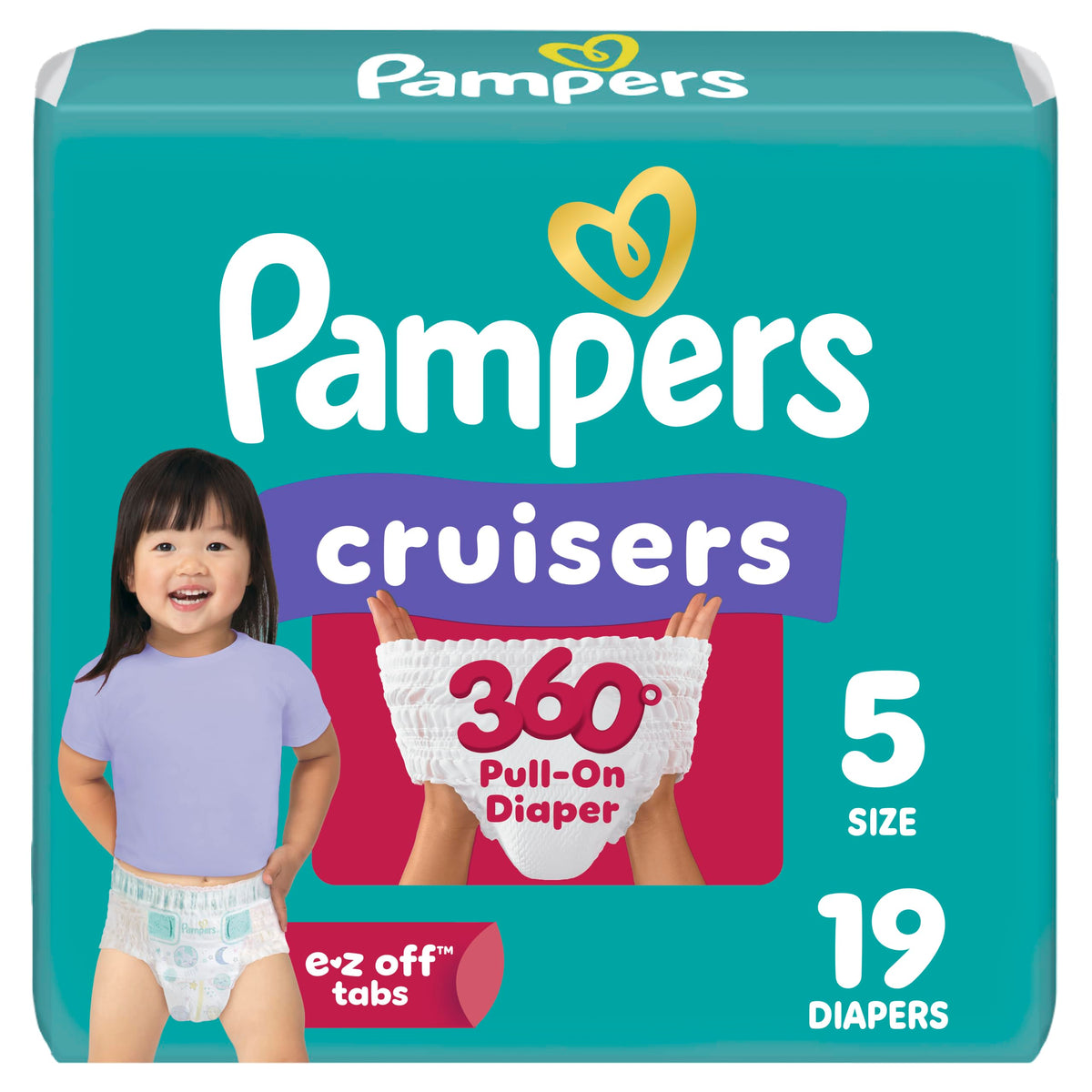 Pampers Diapers - Cruisers 360° - Size 7, 17 Count, up to 100% Leakproof Fit, Designed for Active Babies, Pull On Diaper