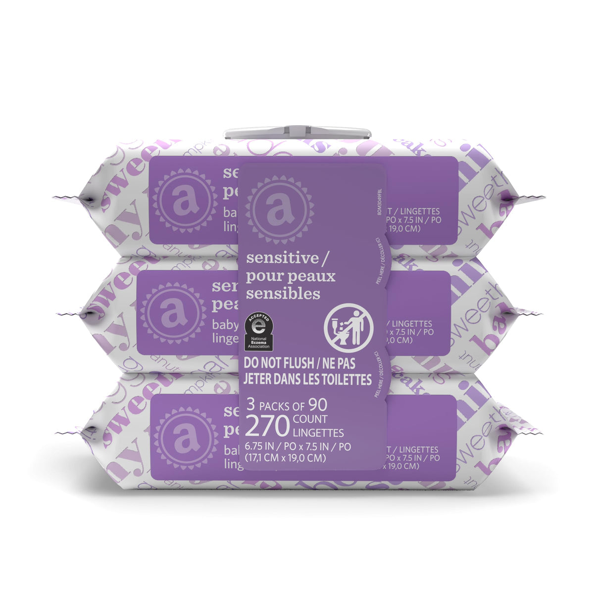 Amazon Elements Baby Wipes, Sensitive, Unscented, Cleans Gently, 810 Count, Flip-Top Packs, Pack of 9