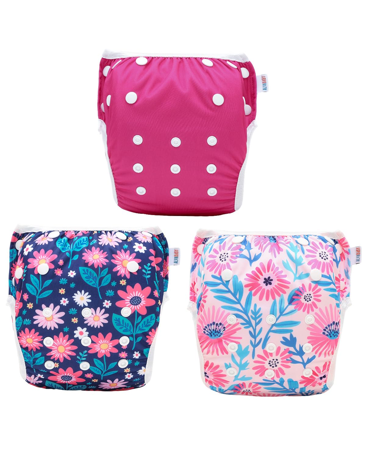 ALVABABY 3pcs Swim Diapers Baby & Toddler Snap One Size Reusable Adjustable Baby Boy Large Fish&sea-Plant 3ZSWY02