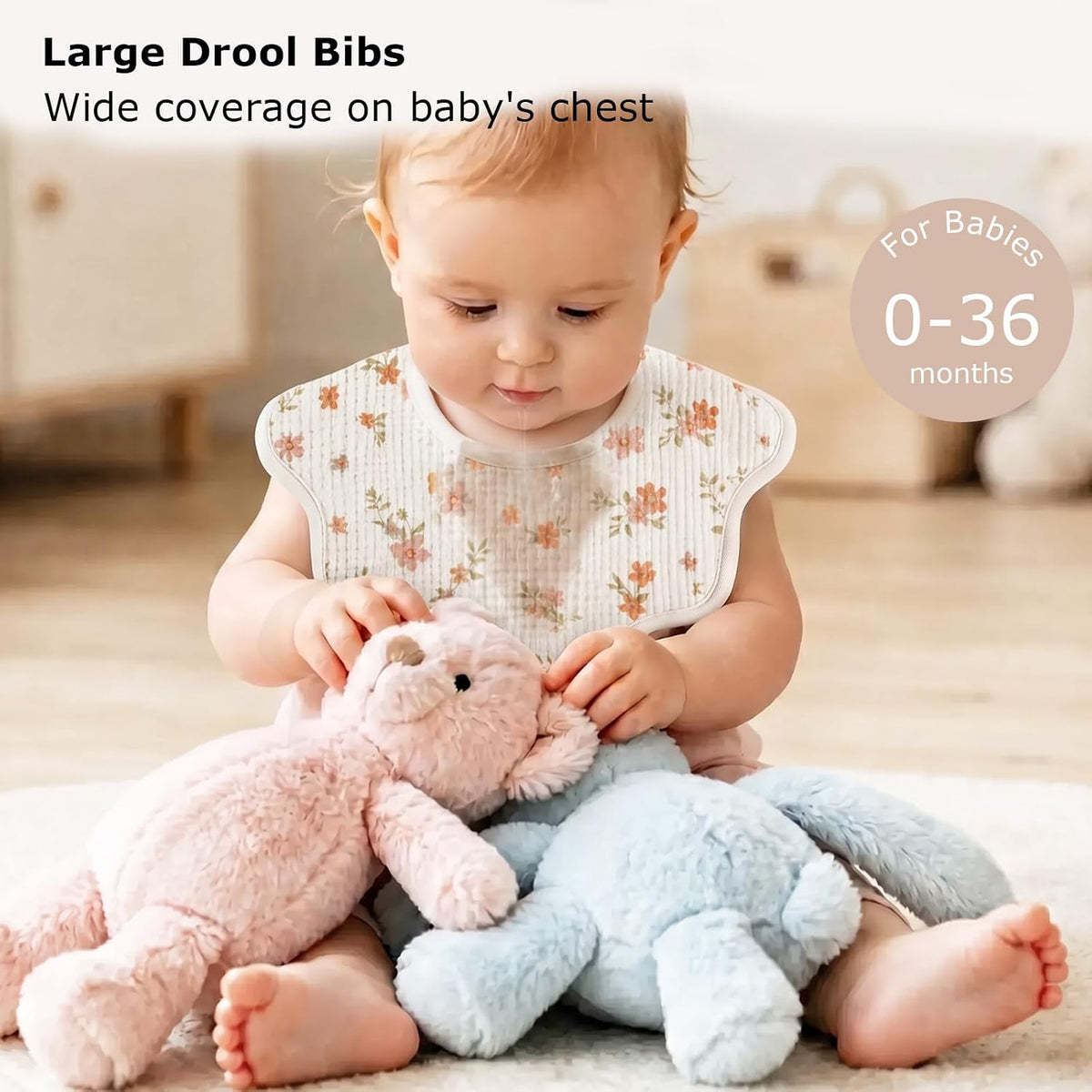 Muslin Bibs for Baby Girl Boy, 6 Pack Cotton Baby Bibs for Newborn Toddler