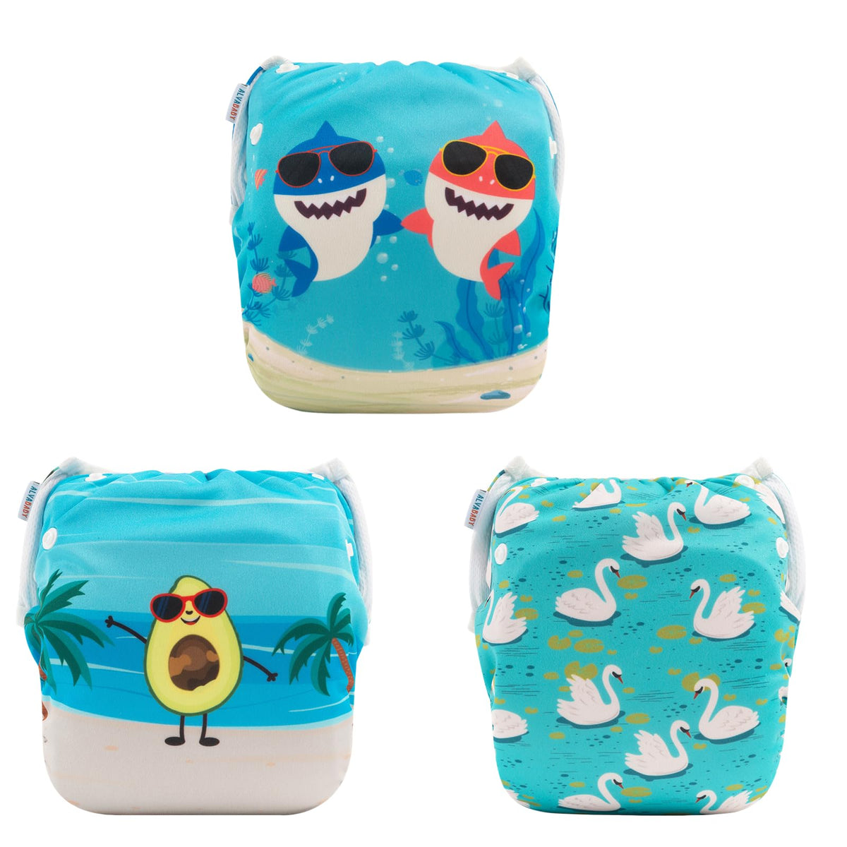 ALVABABY 3pcs Swim Diapers Baby & Toddler Snap One Size Reusable Adjustable Baby Boy Large Fish&sea-Plant 3ZSWY02