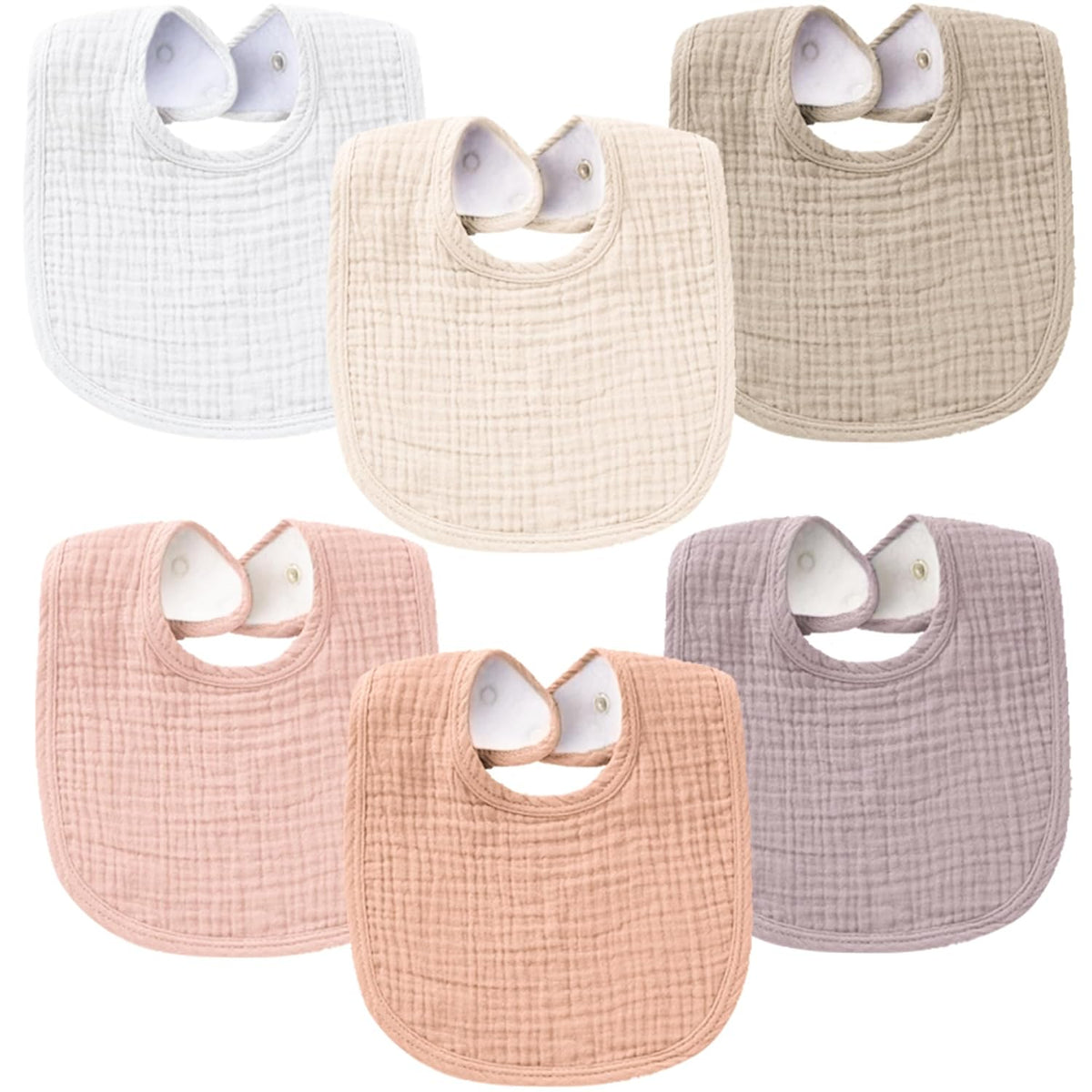 Konssy 6-Pack Muslin Cotton Baby Bibs for Drooling and Teething