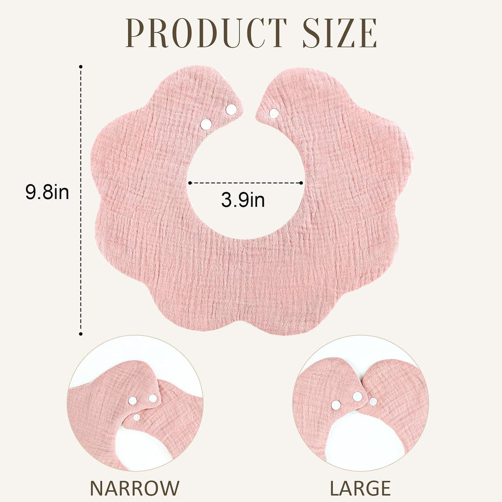 Muslin Baby Bibs, 4 Pack Bibs for Baby Girl, Adjustable 100% Cotton Soft Drool Bibs for Toddlers, Newborn Baby Girl Bib for Drooling and Teething