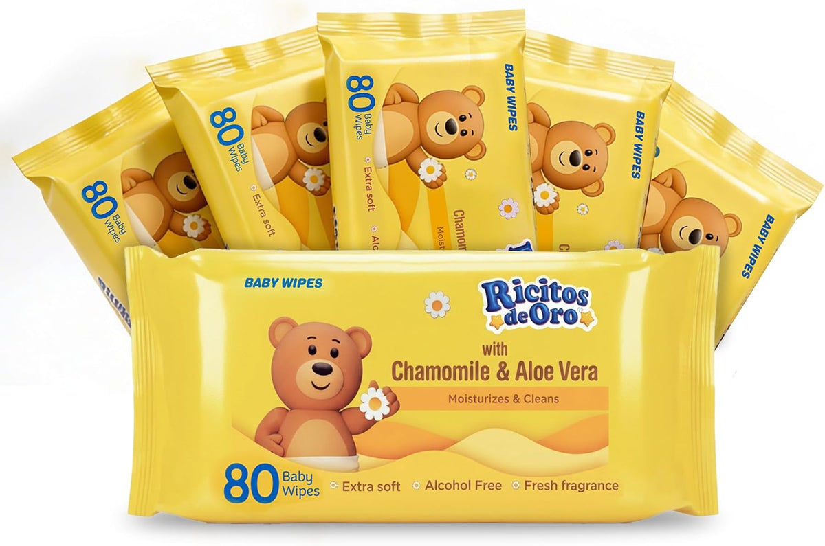 Ricitos de Oro Baby Wipes | Chamomile & Aloe Vera | 80 ct | 6-Pack