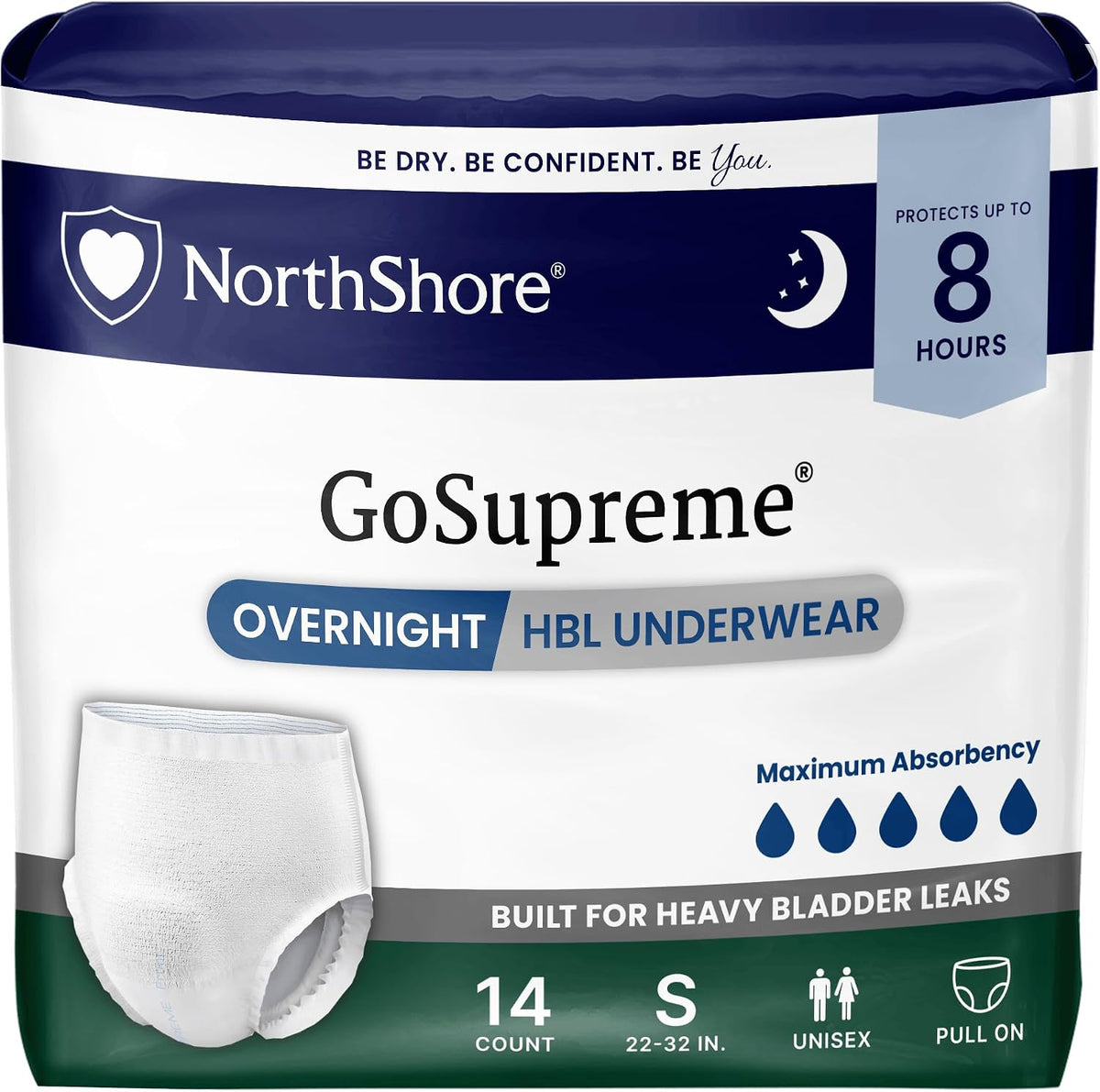 NorthShore GoSupreme 8-Hour Overnight Underwear, White, Large, 14 Count