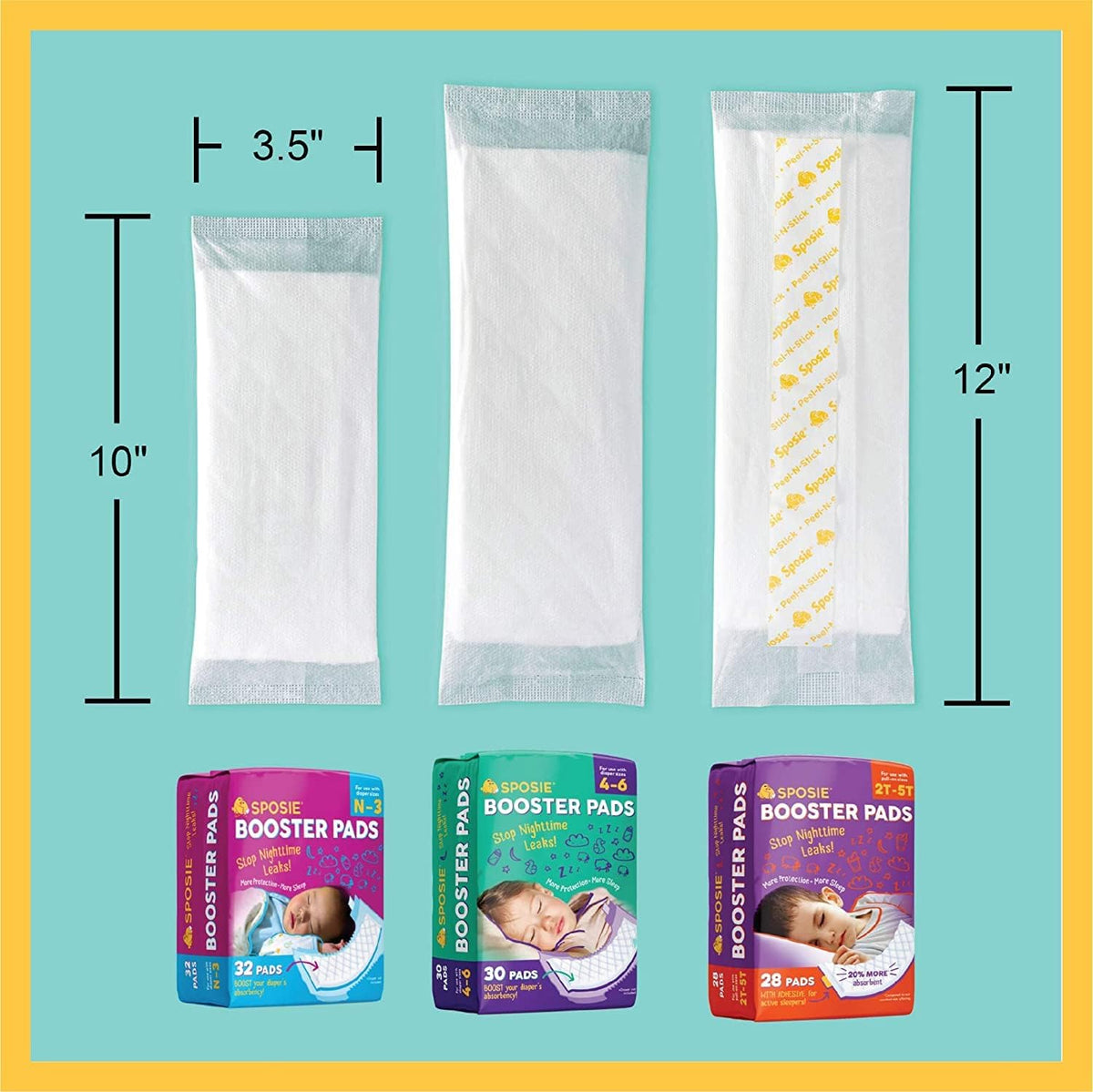 Sposie Overnight Diaper Booster Pads, Stop Diaper Leaks, Size 4-6, 90 Ct