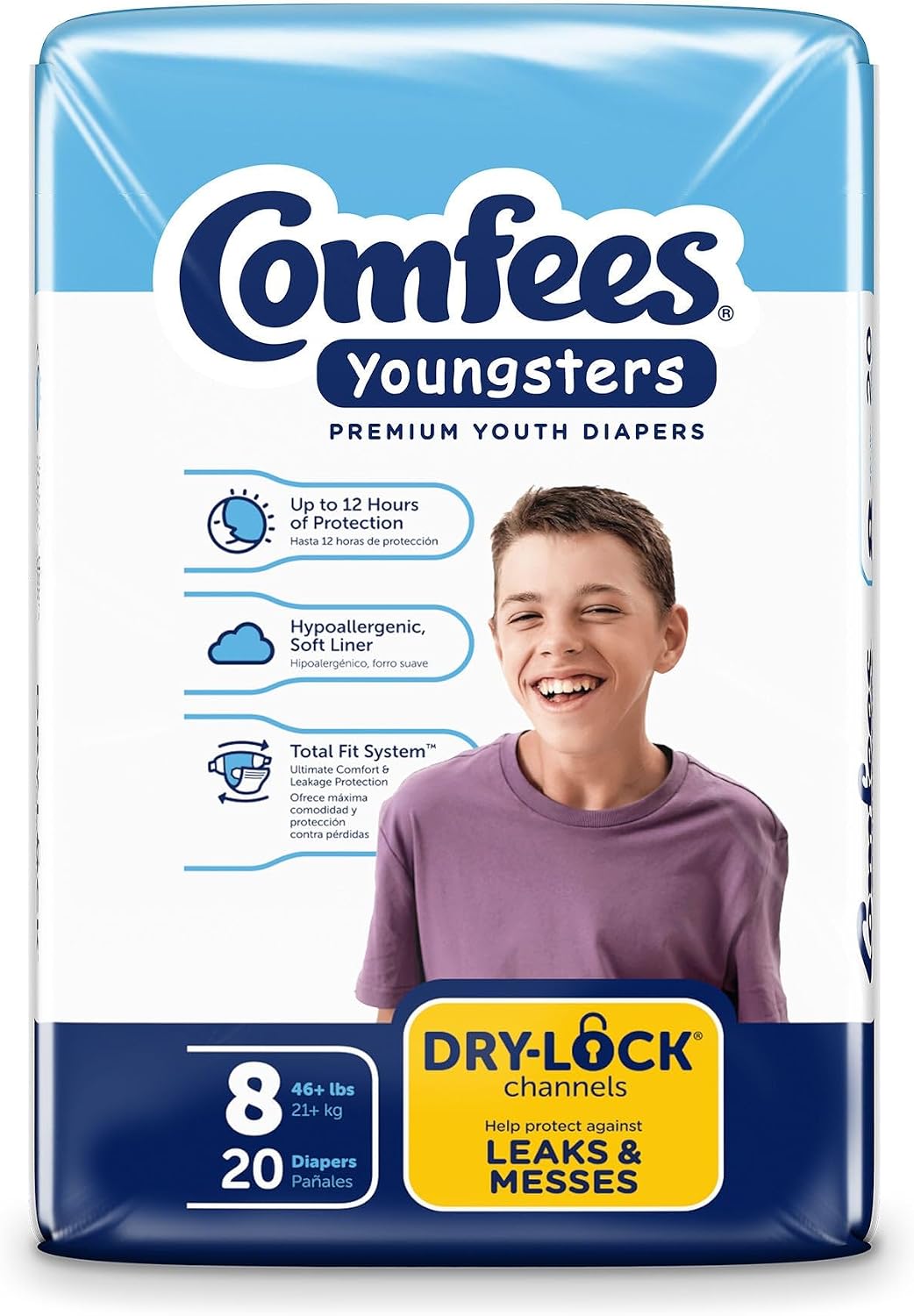 Comfees Youngsters Youth Incontinence Brief 8 Heavy Absorbency Contoured, CMF-8, 49, 80 Ct