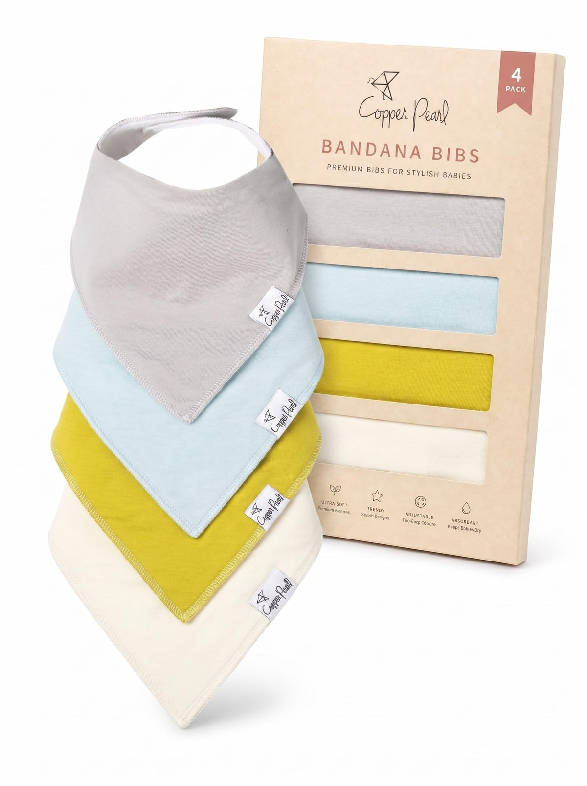 Copper Pearl Baby Bibs 4 Pack & 6 Pack, Bandana Drool Bibs for Baby Girl & Boy, Soft Cotton Bibs for Drooling and Teething