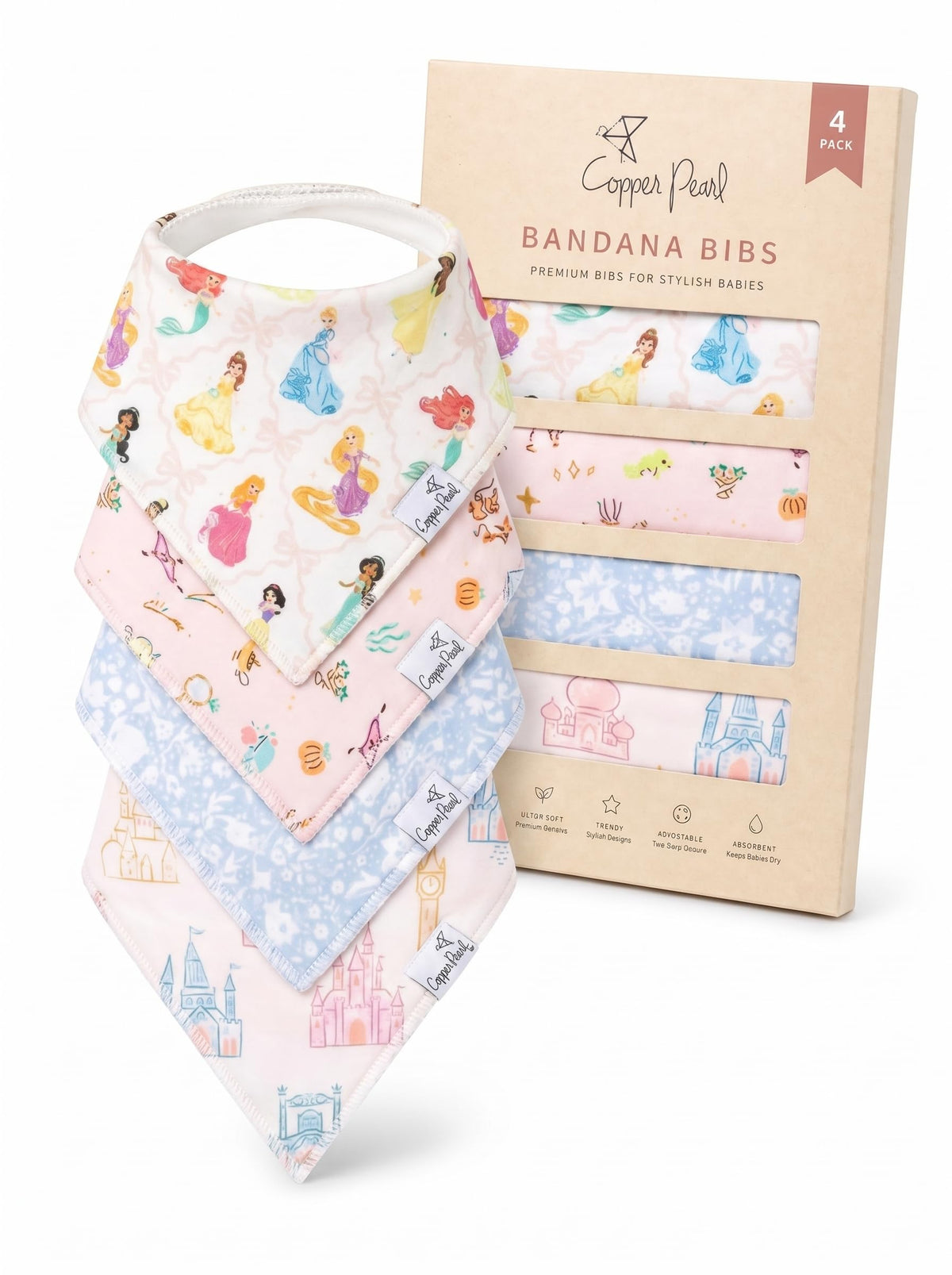 Copper Pearl Baby Bibs 4 Pack & 6 Pack, Bandana Drool Bibs for Baby Girl & Boy, Soft Cotton Bibs for Drooling and Teething
