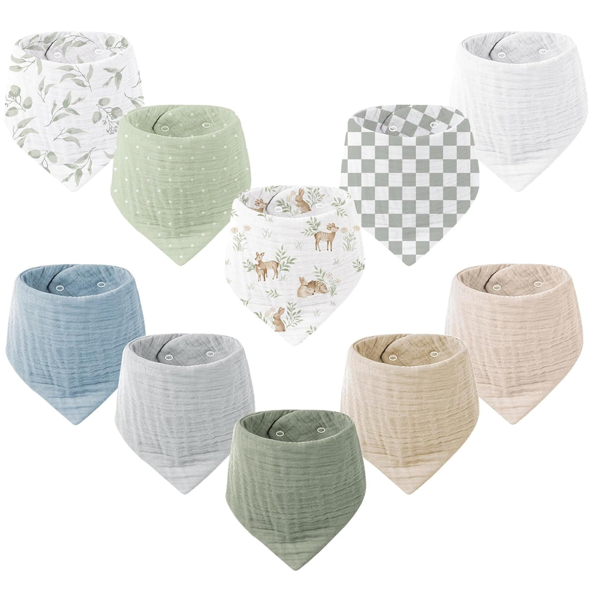 Konssy 10 Pack Baby Muslin Bandana Bibs for Drooling and Teething