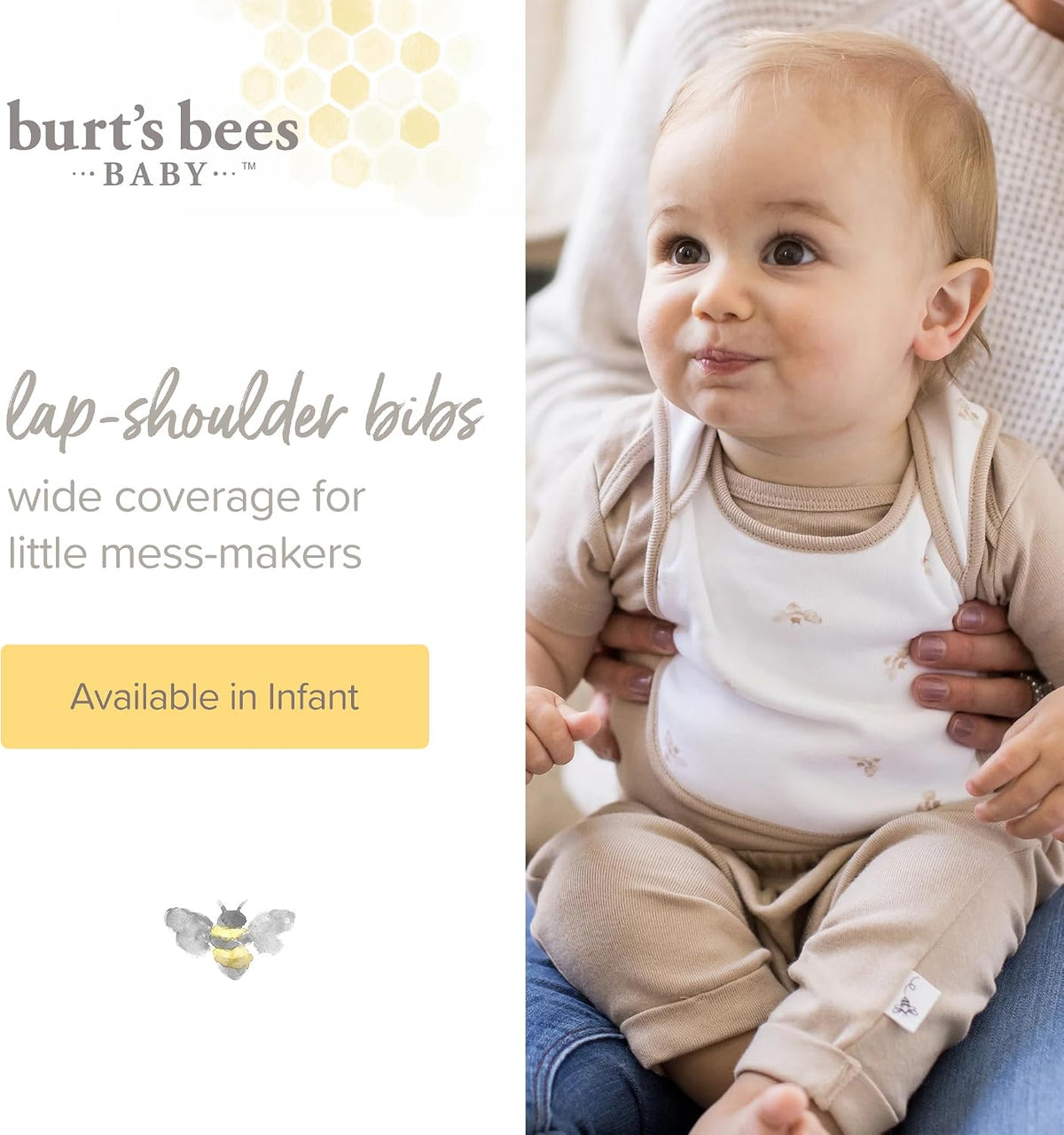 Burt’s Bees Baby Unisex Baby Bibs, Lap-Shoulder Drool Cloths, 100% Organic Cotton with Absorbent Terry Towel Backing Bibs