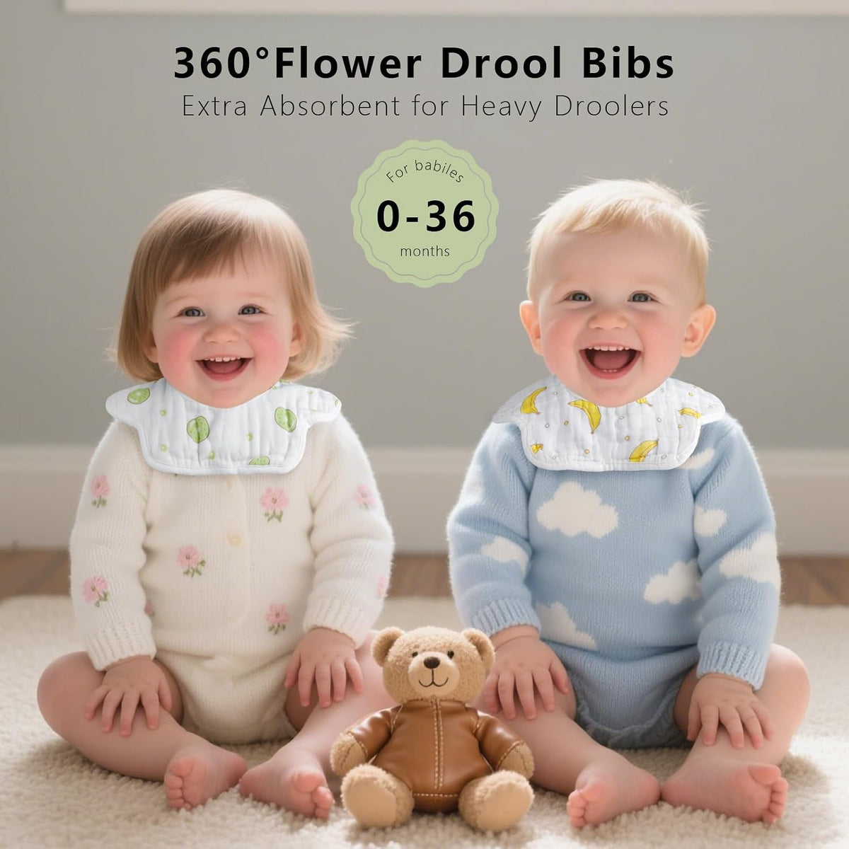 8-Pack 360° Rotate Organic Cotton Baby Bibs, Newborn Muslin Bibs For Teething And Drooling,Unisex Baby Bibs For Toddler, Adjustable With Snaps, Super Soft & Absorbent Baby Bibs For Boys And Girls.