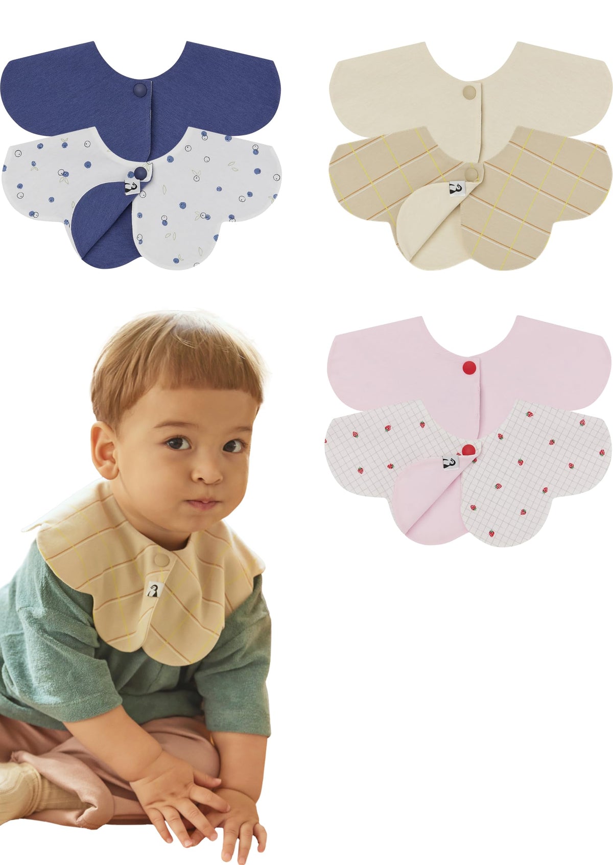 Konny Baby Bib 3/5/7-Pack Set, 360 ° Rotate, Soft and Absorbent Drooling for Toddler Boys Girls Baby Essentials