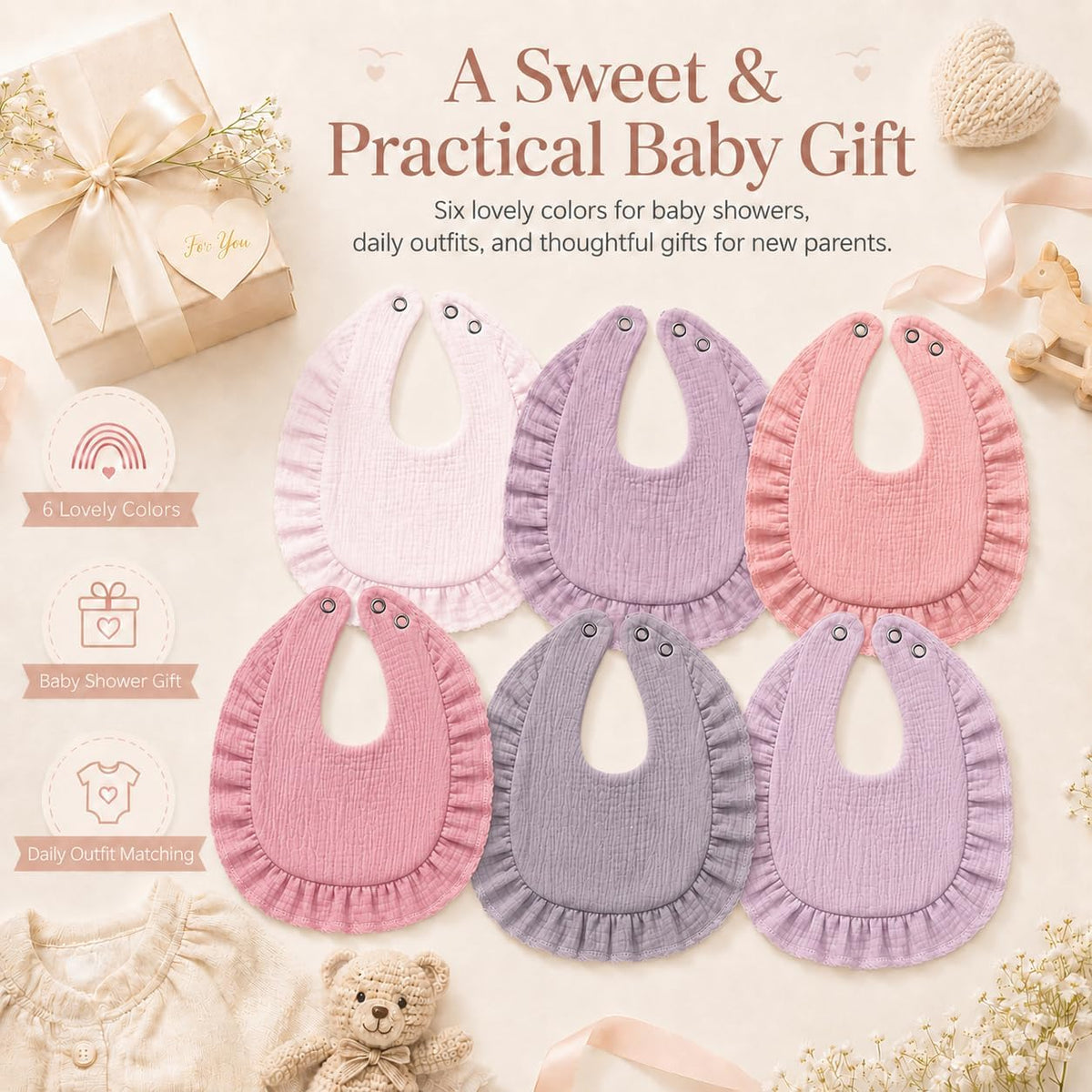 NISXABEBE Baby Muslin Bibs,6 Pcs Drool Bandana Bibs for Baby Girl Drooling and Teething,Soft and Absorbent Cotton for Newborn