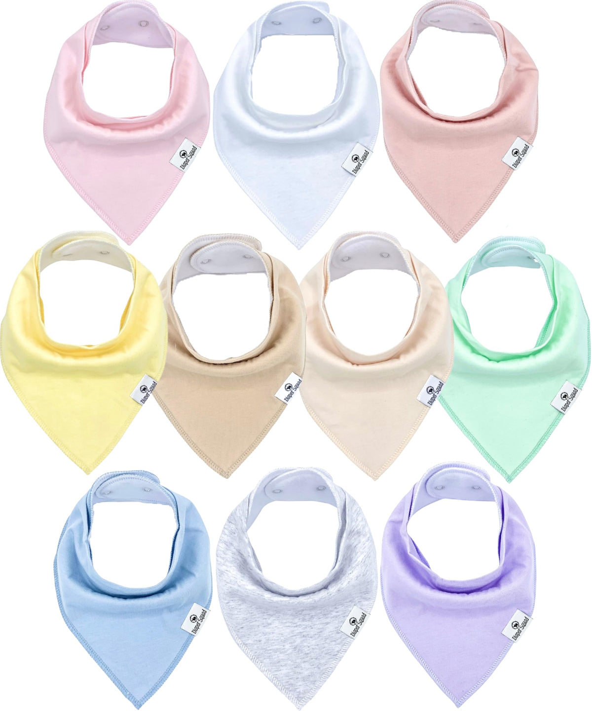 Diaper Squad 10-Pack Organic Cotton Baby Bibs for Baby Boy, Girl