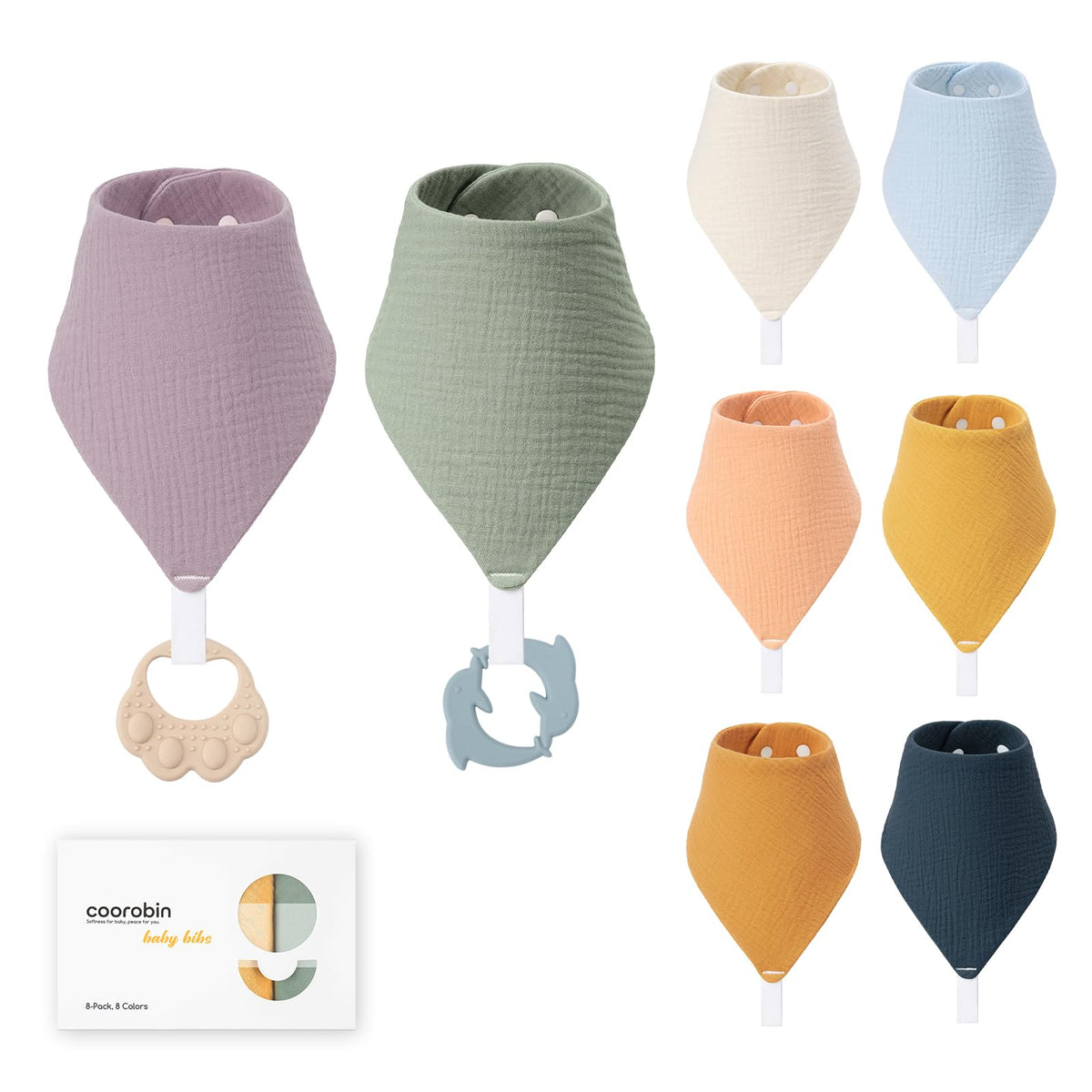 8-Pack Muslin Baby Bibs for Drooling and Teething