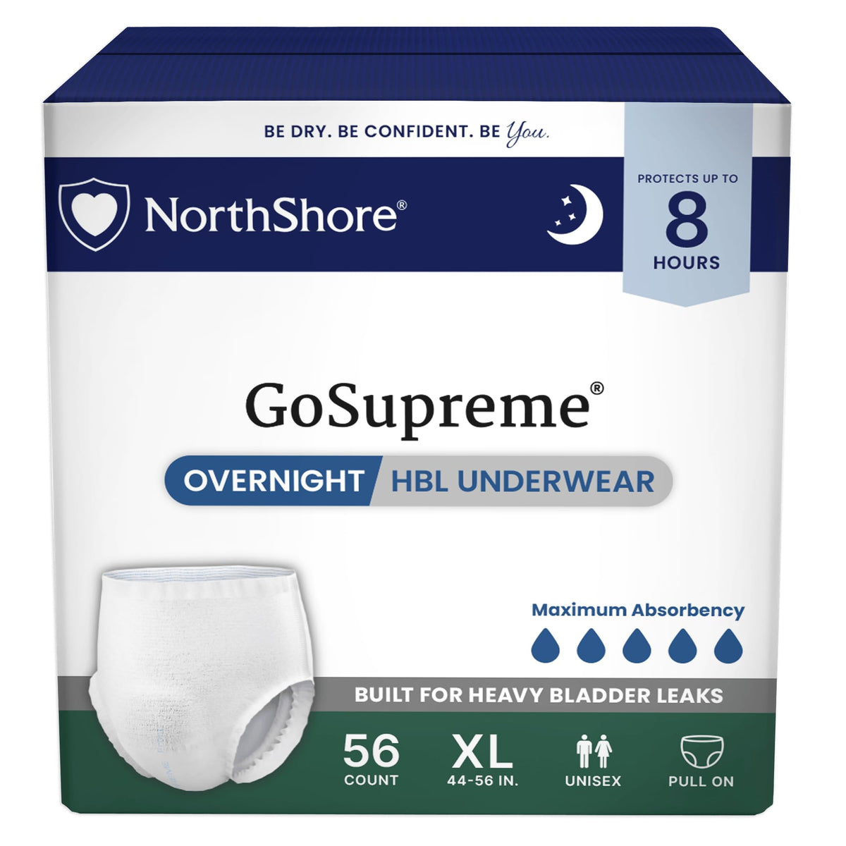 NorthShore GoSupreme 8-Hour Overnight Underwear, White, Large, 14 Count