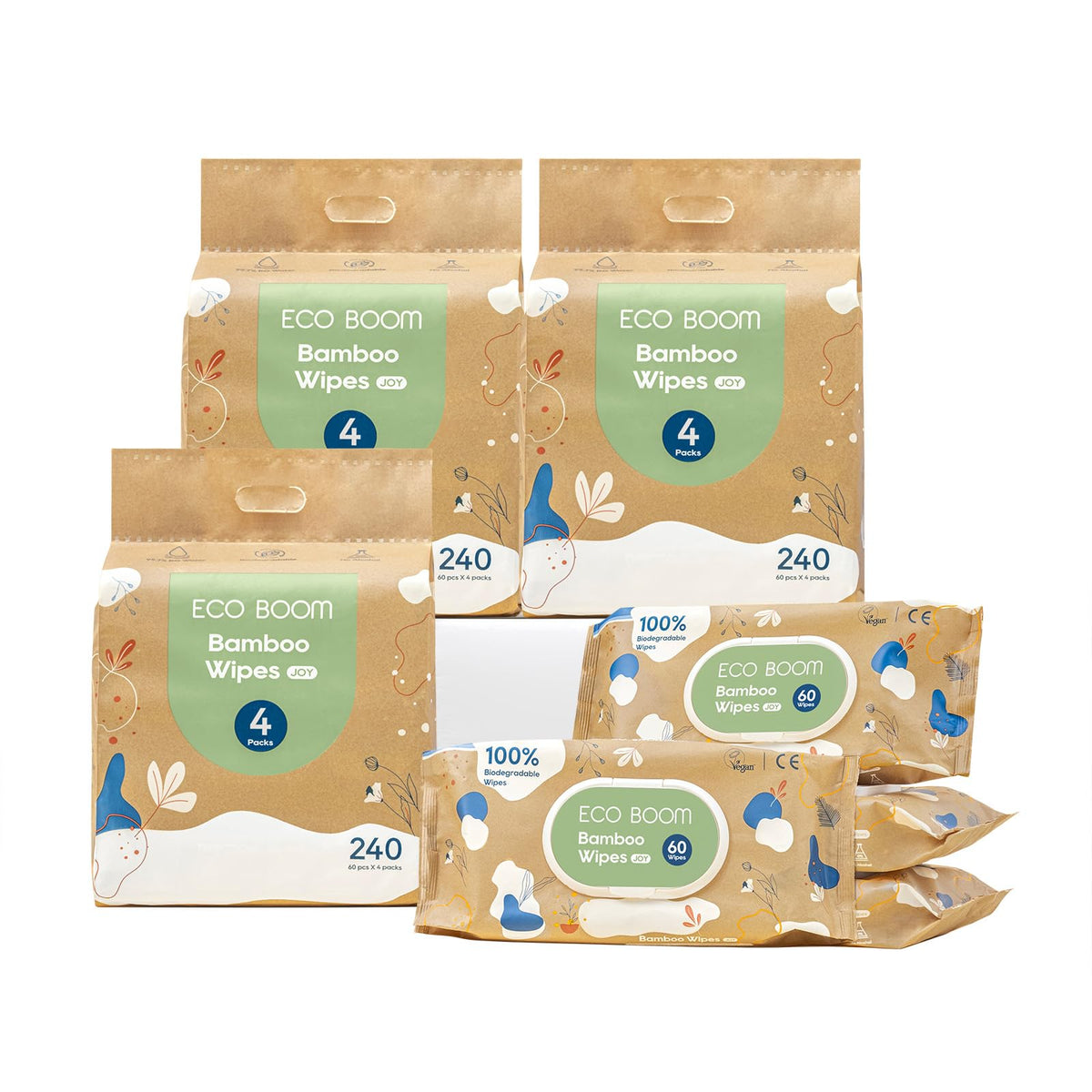 ECO BOOM Bamboo Viscose Wipes | Non-Toxic & Biodegradable Baby Wipes | Unscented, Hypoallergenic, Vegan for Sensitive Skin, 240 Count