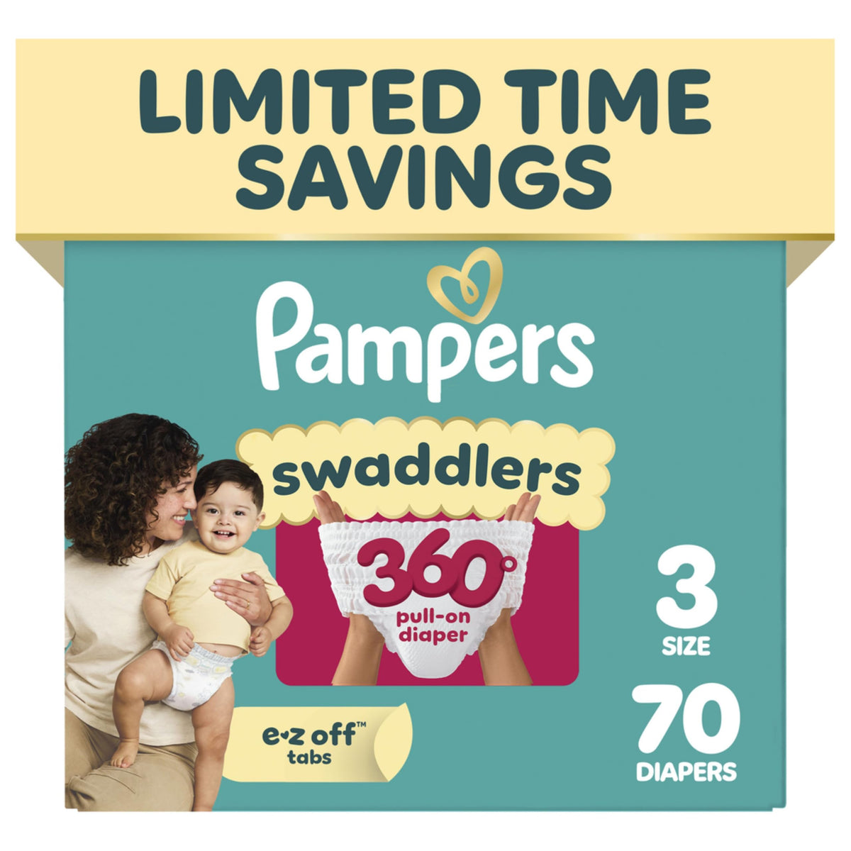 Pampers Diapers - Swaddlers 360° - Size 6, 72 Count, up to 100% Leakproof Comfy Dry Fit, Designed for Easy Changes, Pull On Baby Diaper