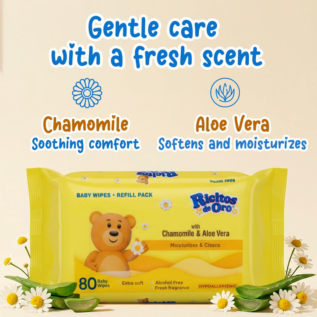 Ricitos de Oro Baby Wipes | Chamomile & Aloe Vera | 80 ct | 6-Pack