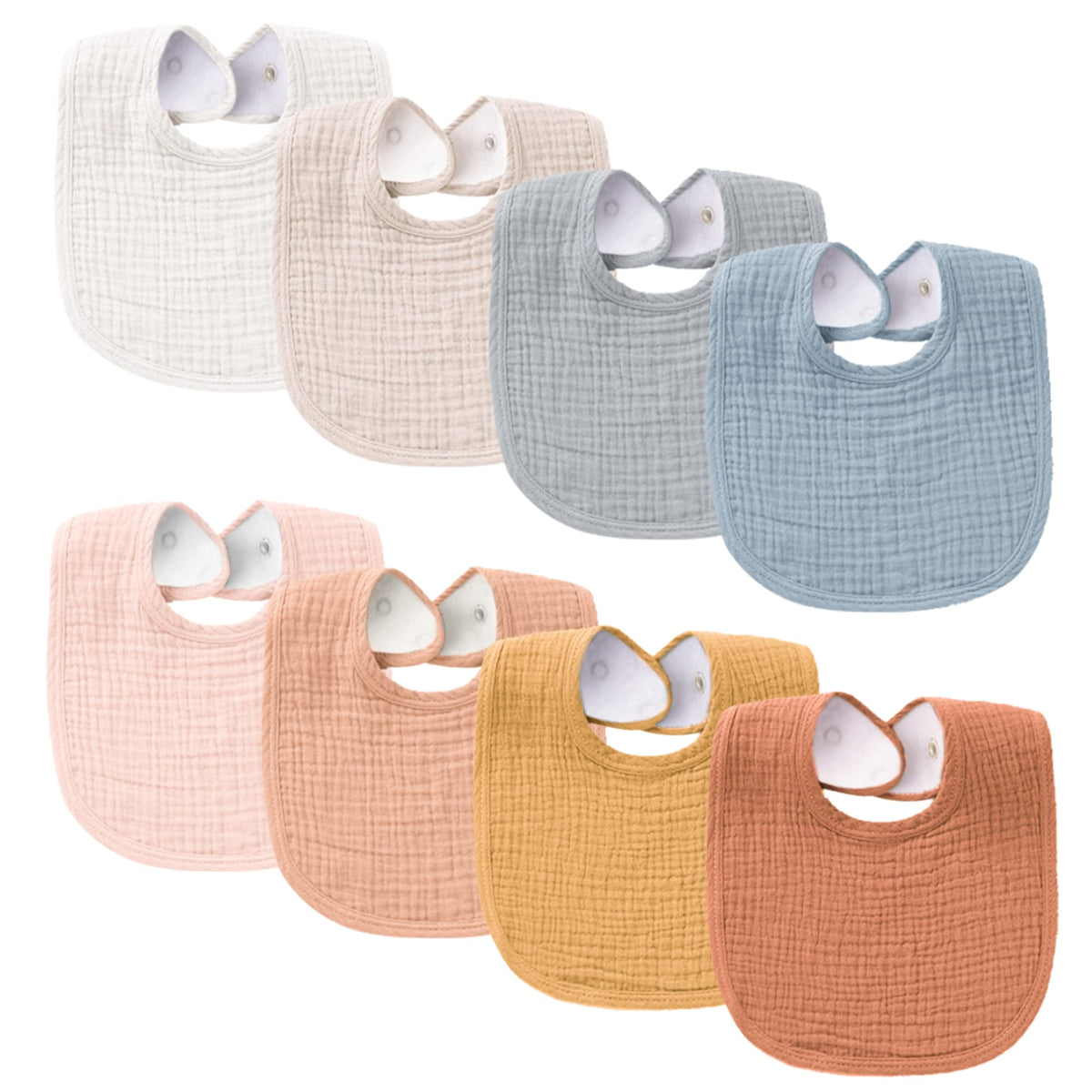 Konssy 8-Pack Muslin Baby Bibs, Adjustable Fit for Drooling and Teething