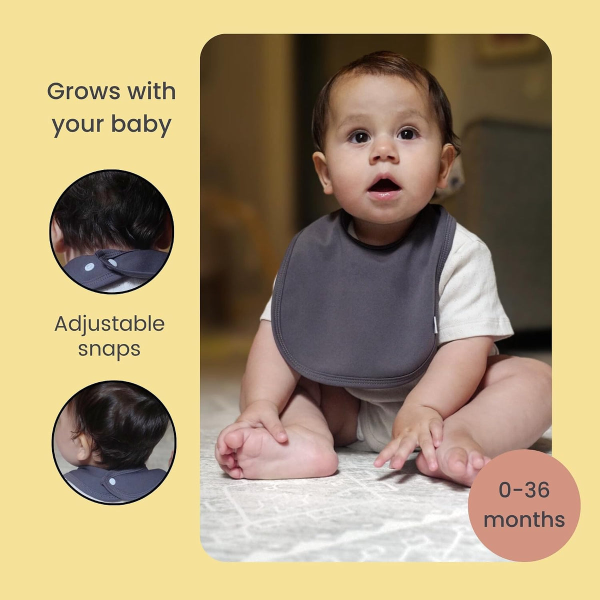 Leya & Lior SnapDry 3-Pack Classic Bibs for Babies – Instant-Dry Absorbent Drool Bibs for Boys & Girls