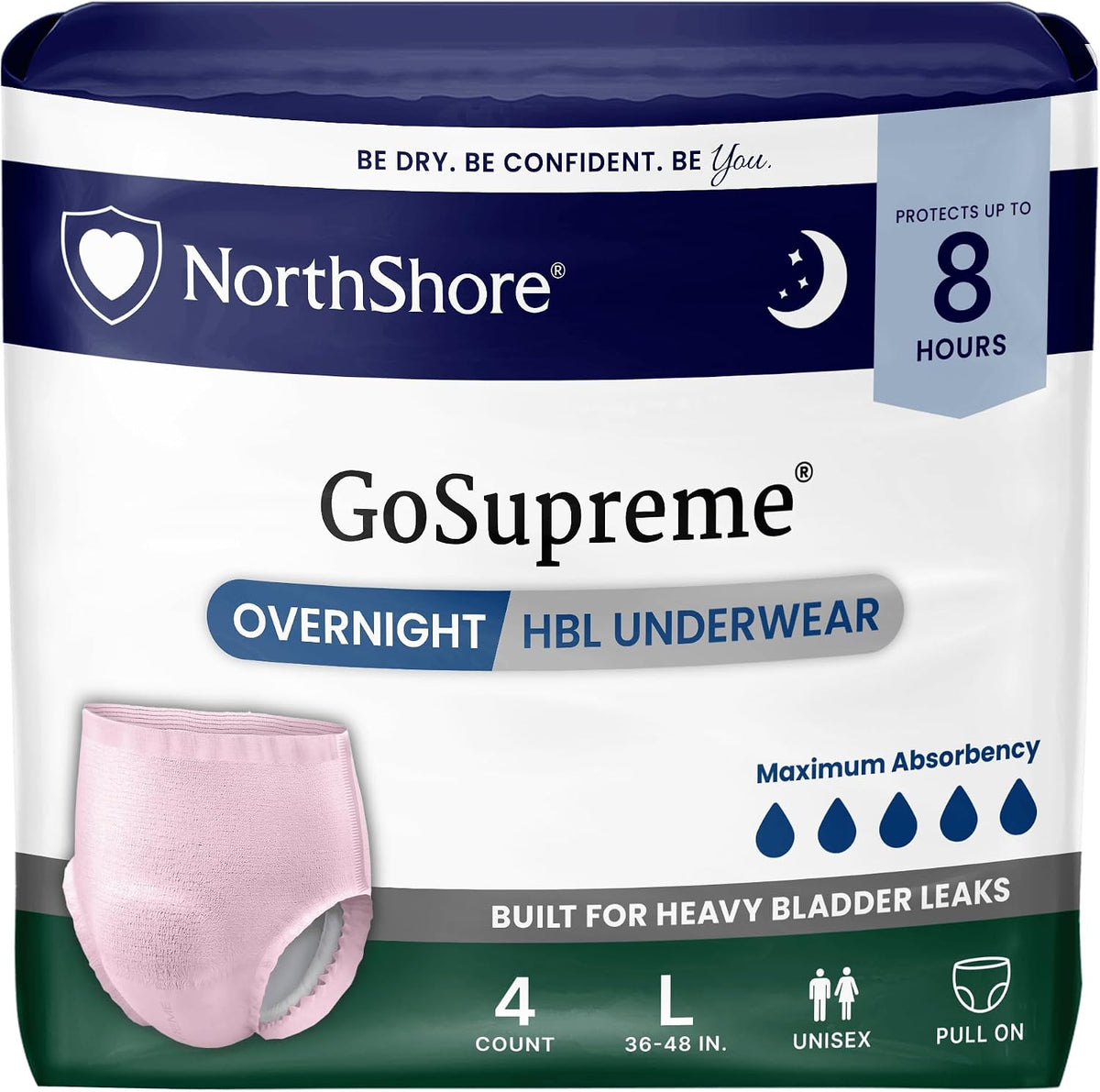 NorthShore GoSupreme 8-Hour Overnight Underwear, White, Large, 14 Count
