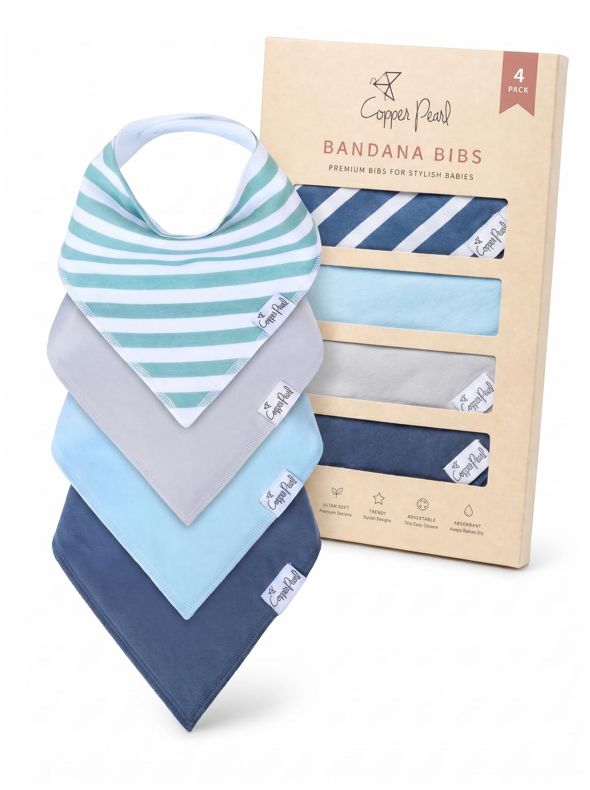 Copper Pearl Baby Bibs 4 Pack & 6 Pack, Bandana Drool Bibs for Baby Girl & Boy, Soft Cotton Bibs for Drooling and Teething