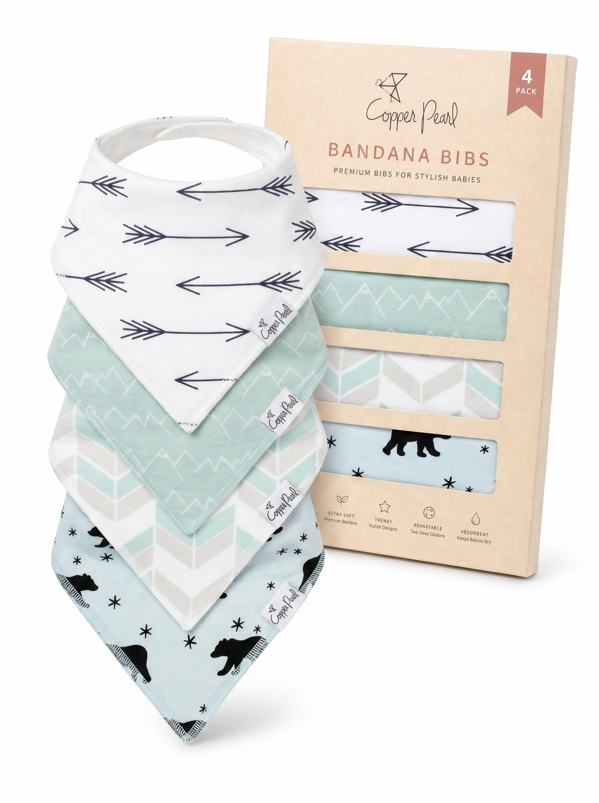 Copper Pearl Baby Bibs 4 Pack & 6 Pack, Bandana Drool Bibs for Baby Girl & Boy, Soft Cotton Bibs for Drooling and Teething