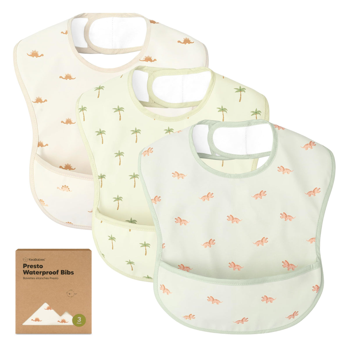 KeaBabies 3-Pack Waterproof Baby Bibs for Eating, Lightweight (Ocean)