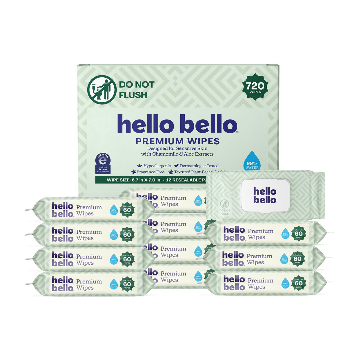 Hello Bello Premium Baby Wipes (Simply Sage) Fragrance-Free 18pk = 1080ct