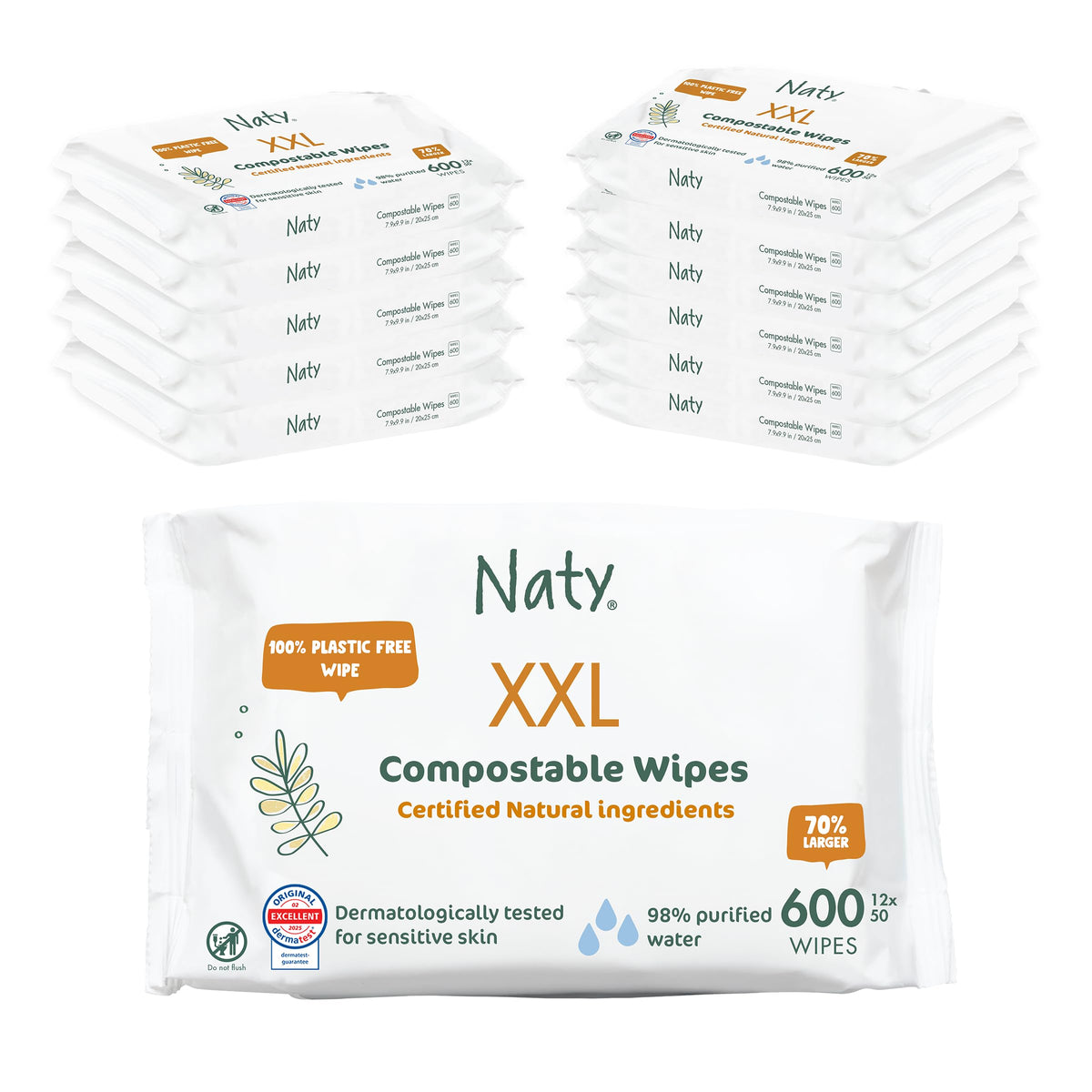 Naty Baby Wipes for Sensitive Skin & 98% Water, 168 Count (3 Packs)