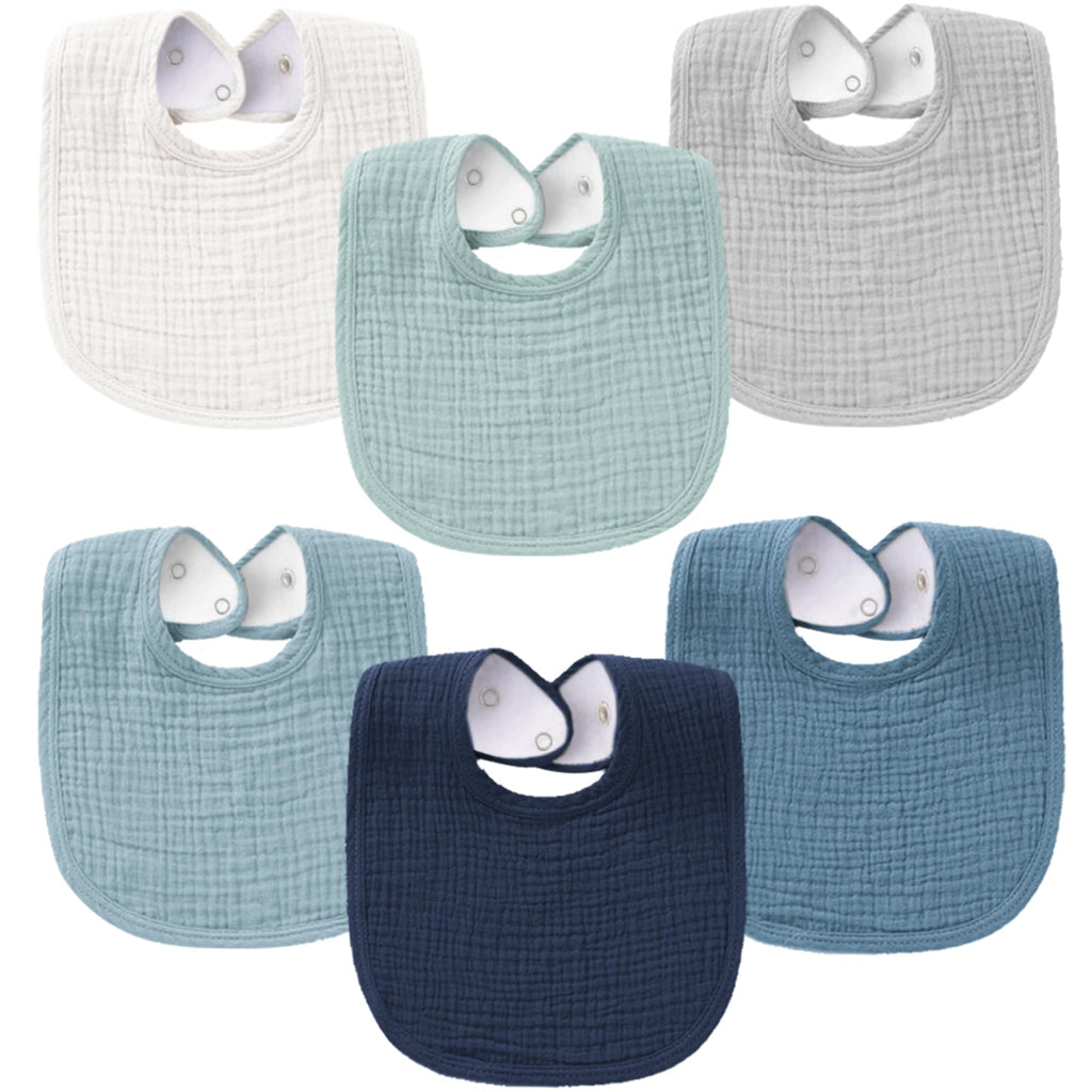Konssy 6-Pack Muslin Cotton Baby Bibs for Drooling and Teething