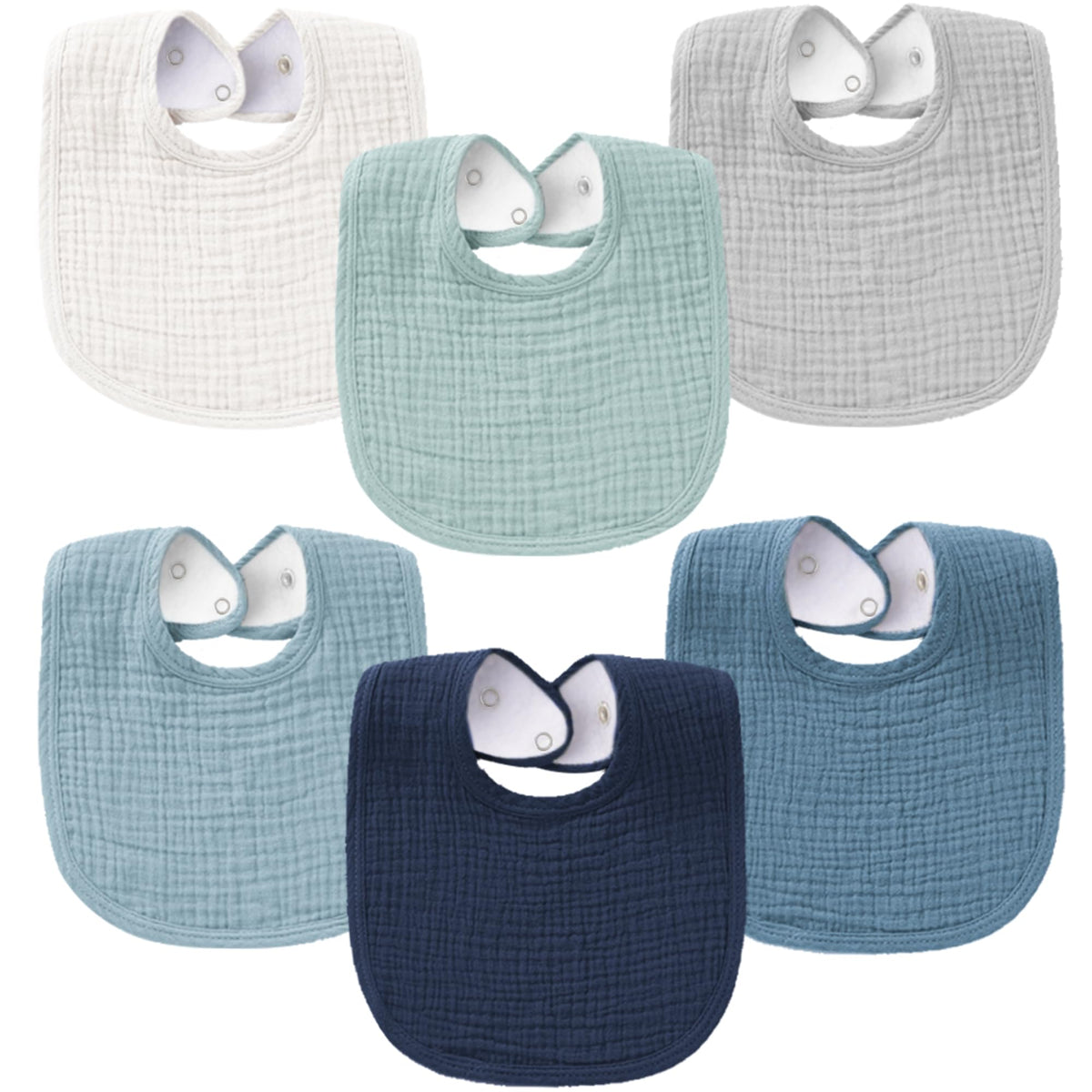 Konssy 6-Pack Muslin Cotton Baby Bibs for Drooling and Teething