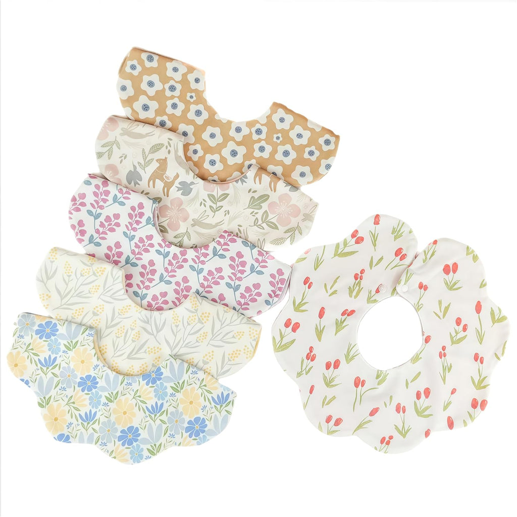 JUVA 6-Pack Organic Cotton Drool Bibs for Baby Girl or Boy, 360° Rotating