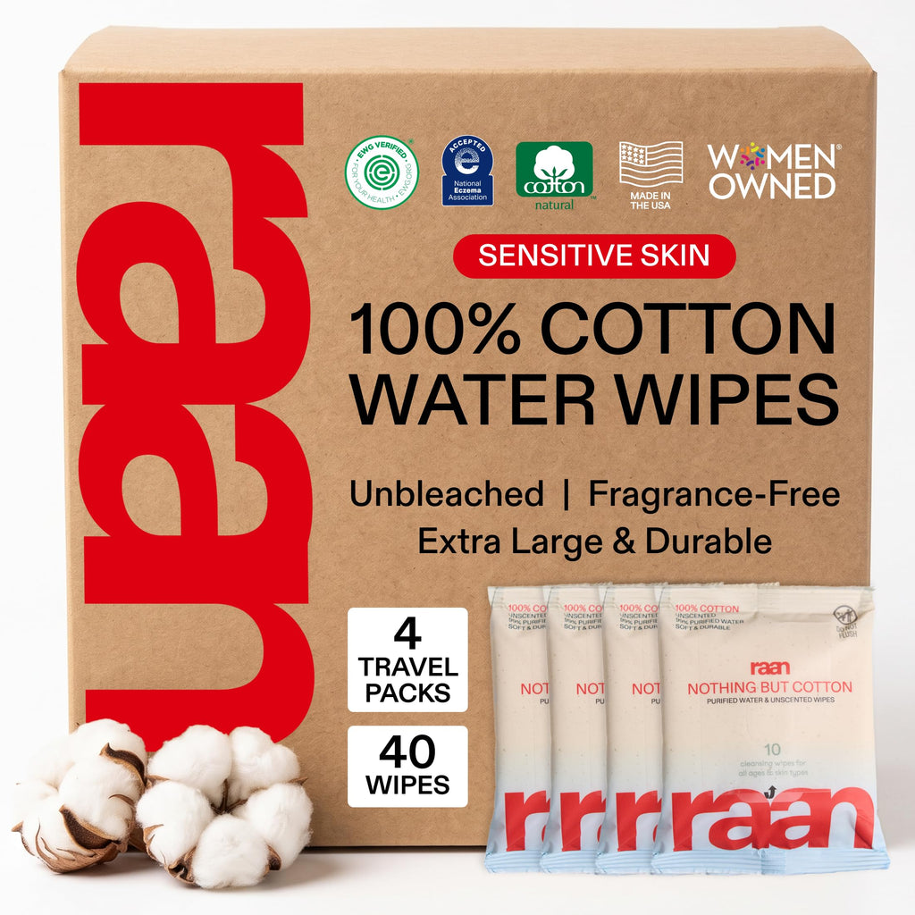 Raan, 100% Cotton Baby Wipes, Unbleached, 99% Purified Water, Unscented, EWG verified, For Extra Sensitive Skin, Naturally Soft and Durable, 4 pack, 240 Count